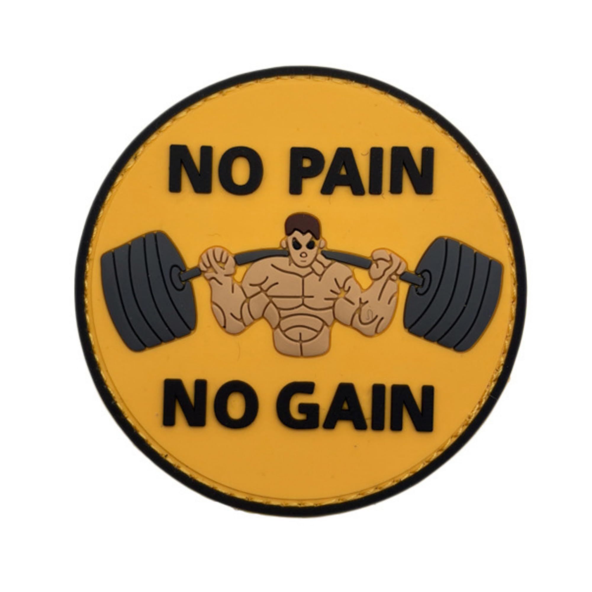 No Pain No Gain Weightlifting Morale Patches, 3.15 inch PVC Patch, Hook and Loop Backing, Yellow and Black