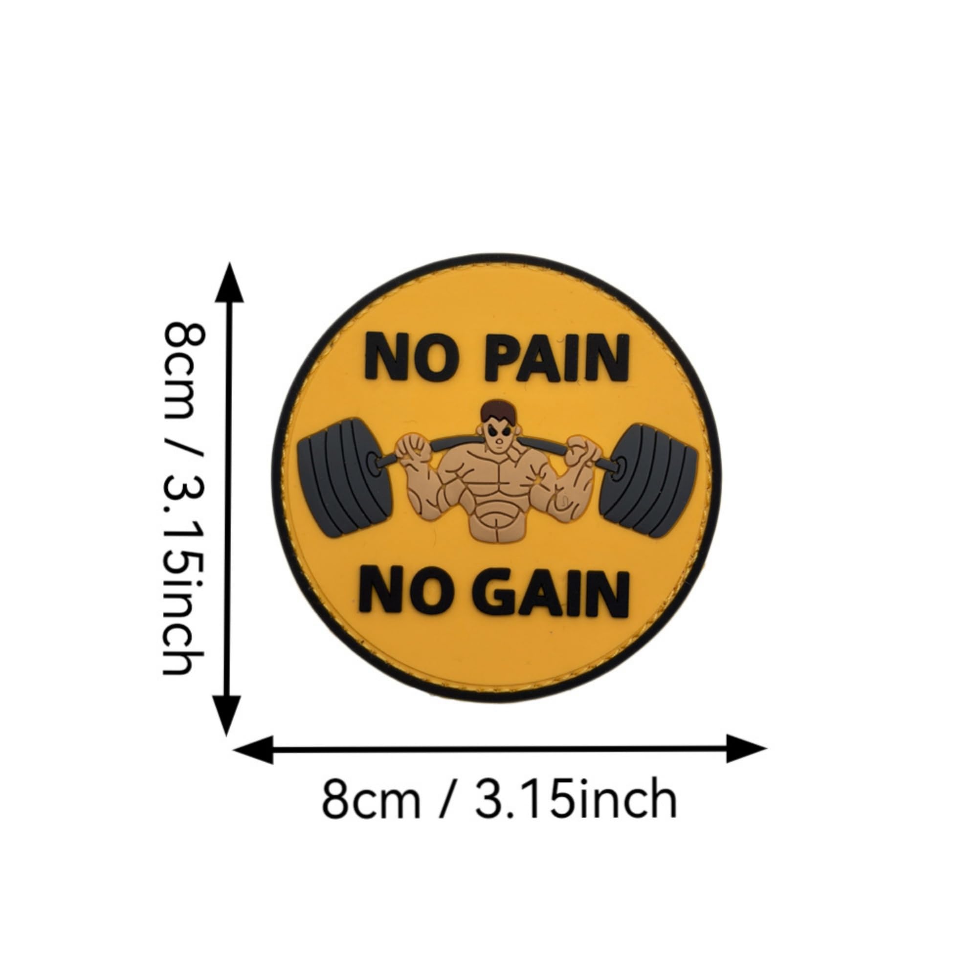 No Pain No Gain Weightlifting Morale Patches, 3.15 inch PVC Patch, Hook and Loop Backing, Yellow and Black - Image 2