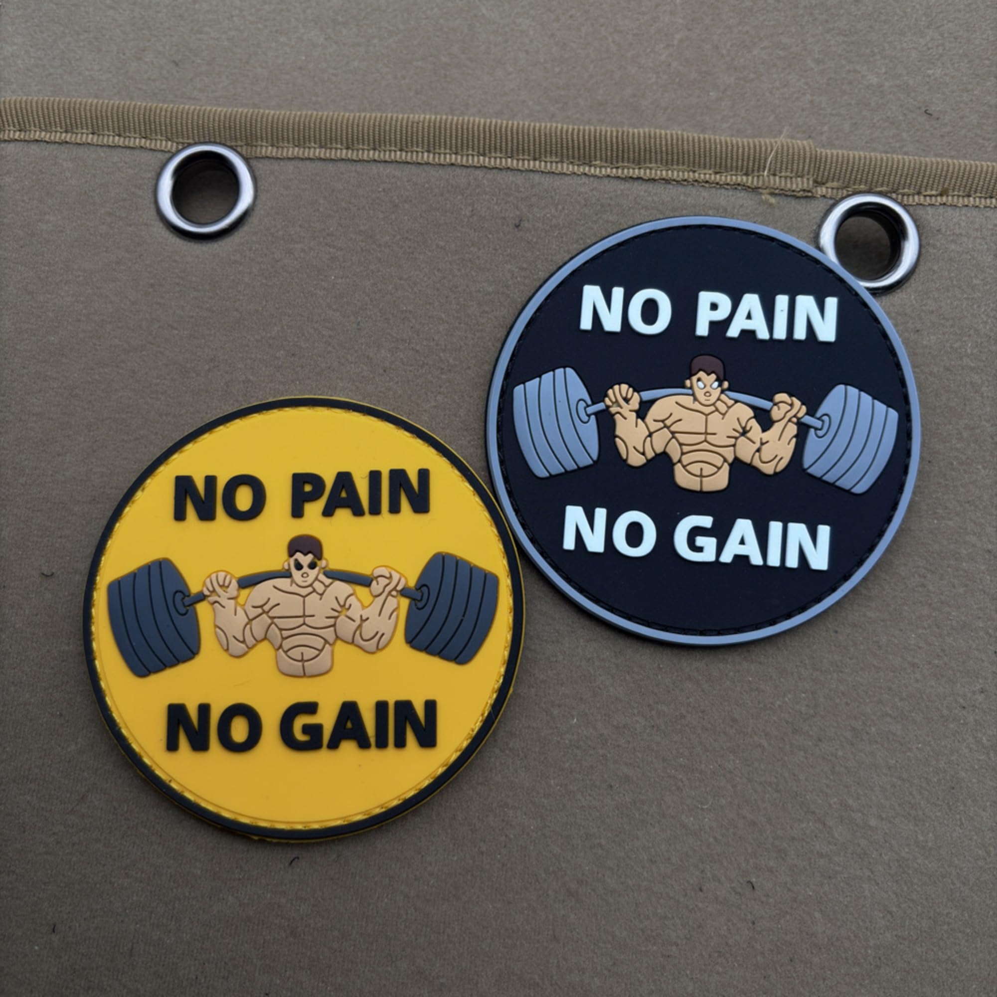 No Pain No Gain Weightlifting Morale Patches, 3.15 inch PVC Patch, Hook and Loop Backing, Yellow and Black - Image 4