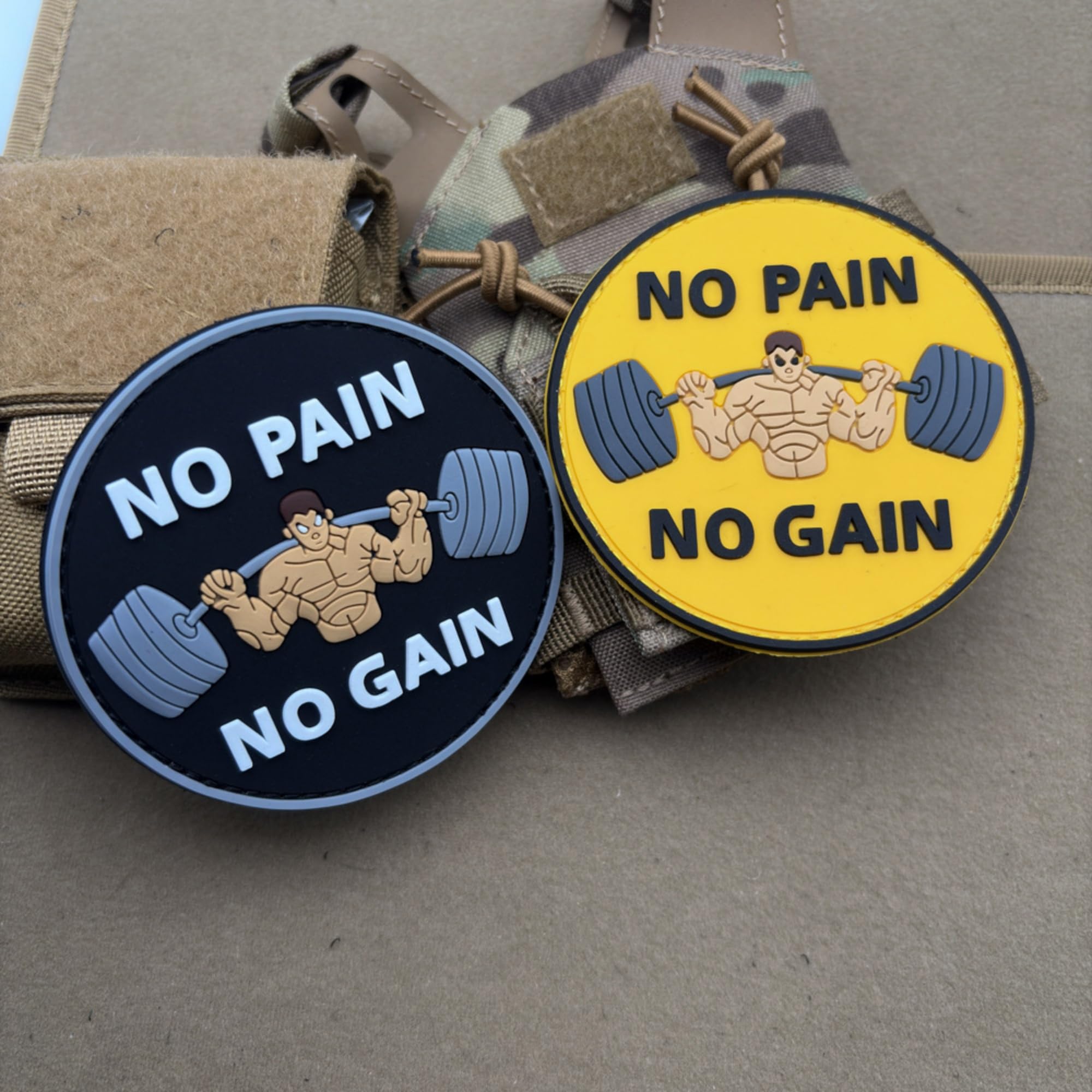 No Pain No Gain Weightlifting Morale Patches, 3.15 inch PVC Patch, Hook and Loop Backing, Yellow and Black - Image 7