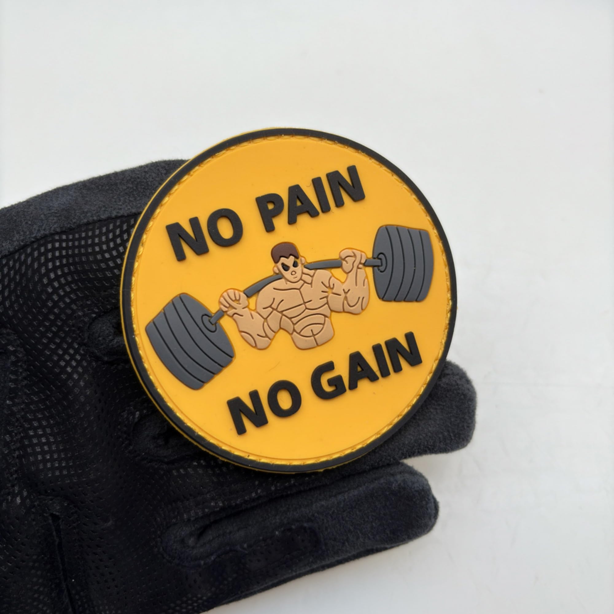 No Pain No Gain Weightlifting Morale Patches, 3.15 inch PVC Patch, Hook and Loop Backing, Yellow and Black - Image 8