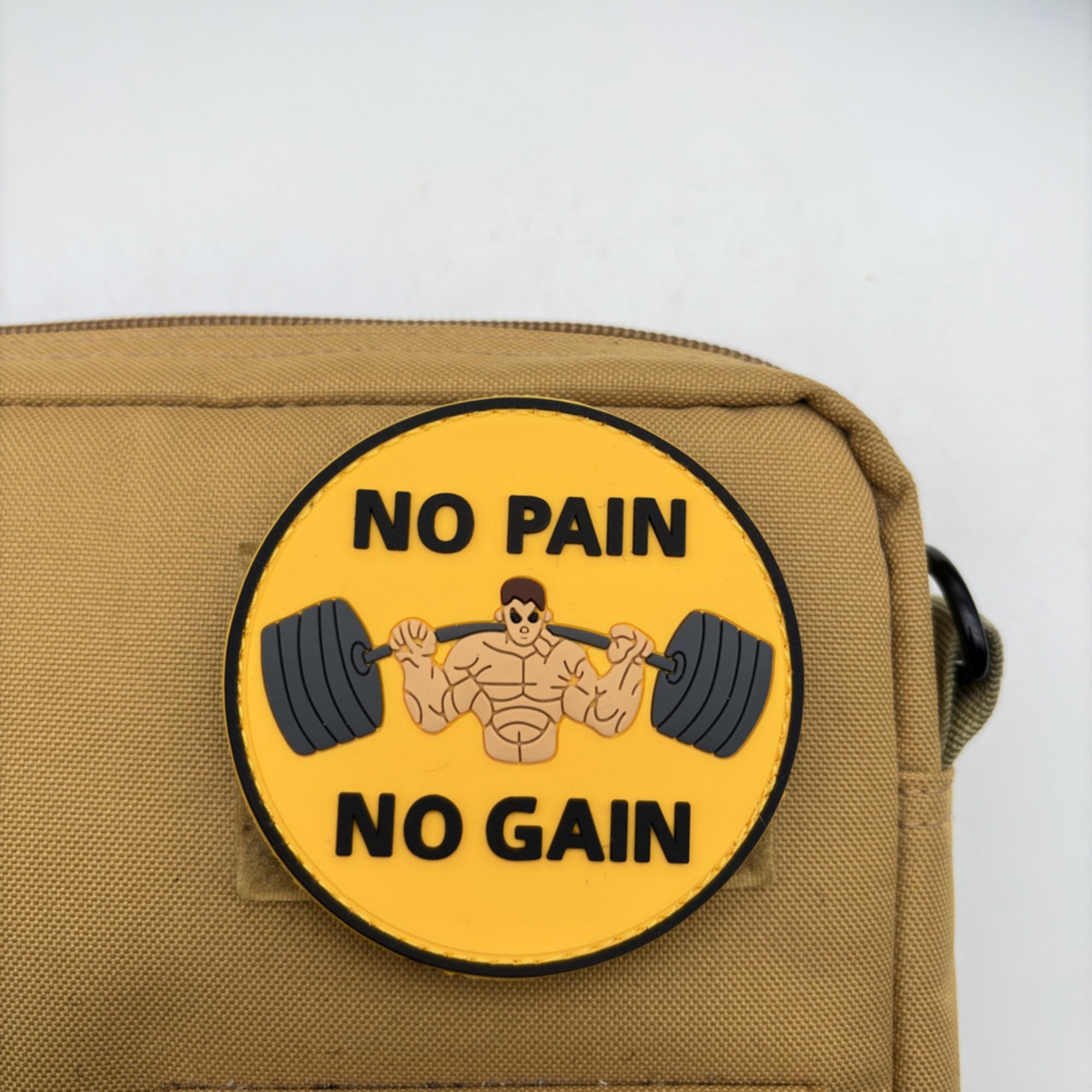 No Pain No Gain Weightlifting Morale Patches, 3.15 inch PVC Patch, Hook and Loop Backing, Yellow and Black - Image 9