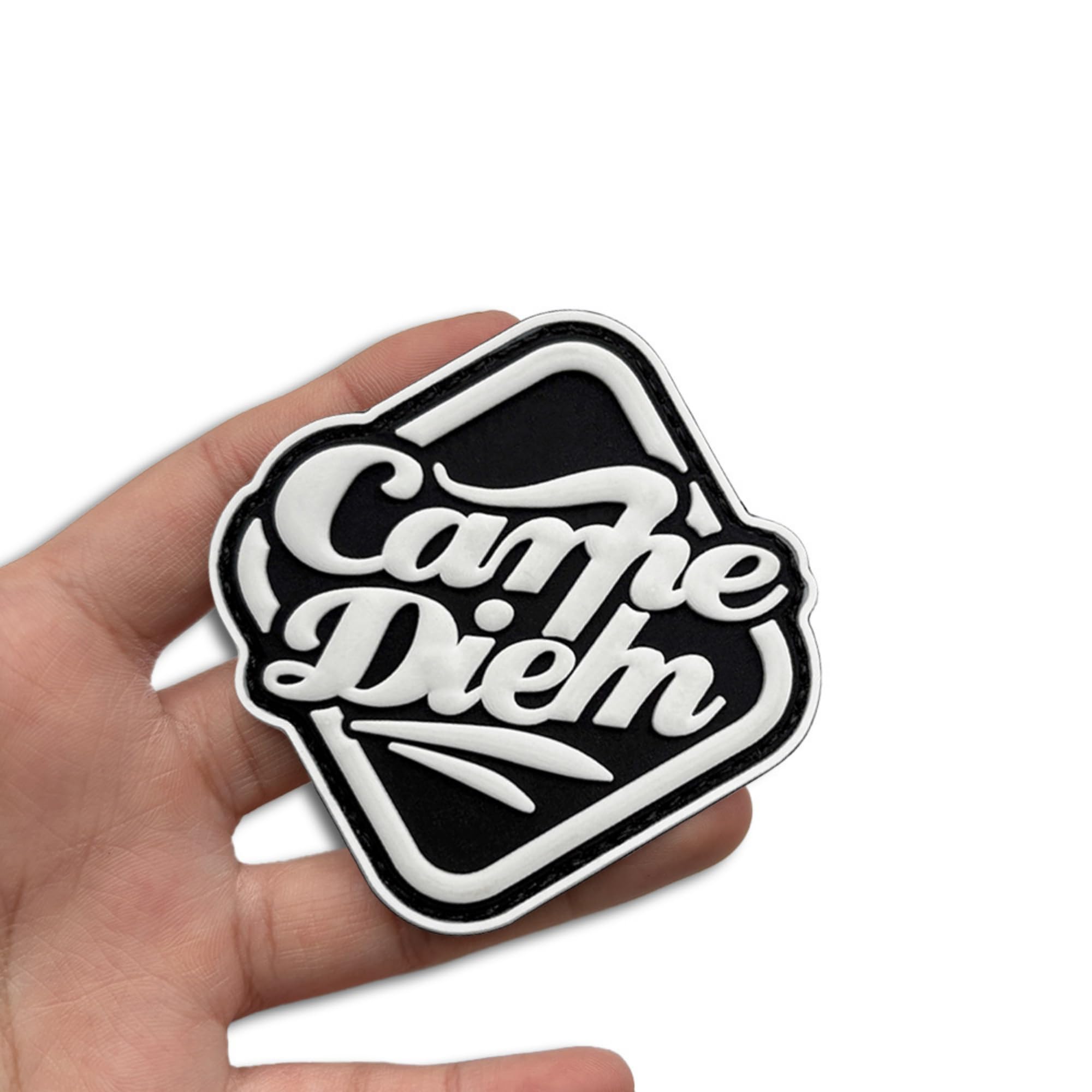 Noctilucent Carpe Diem PVC Morale Patches, Glow in Dark Diamond-Shaped Tactical Badges with Hook Backing, 2.76 x 2.76Inch, Red, White, Gray, Gold (White) - Image 7
