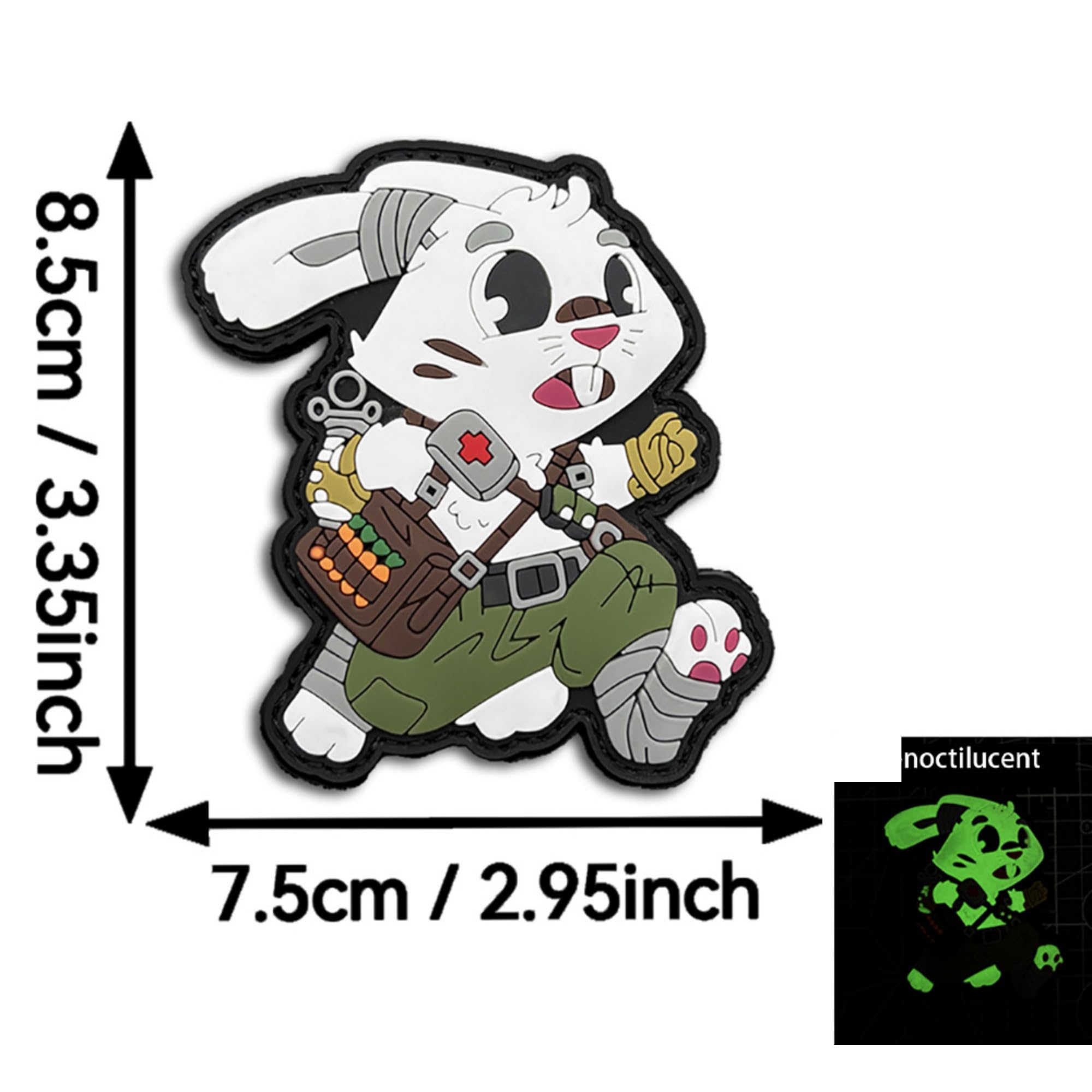Noctilucent Military Rabbits PVC Morale Patch Set, Tactical Combat Style, White and Brown Characters, 3.35 Inch, Glow in Dark Feature - Image 2