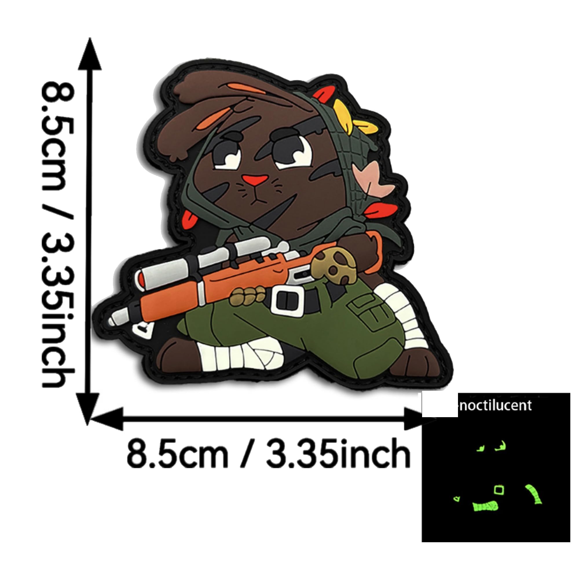 Noctilucent Military Rabbits PVC Morale Patch Set, Tactical Combat Style, White and Brown Characters, 3.35 Inch, Glow in Dark Feature - Image 3
