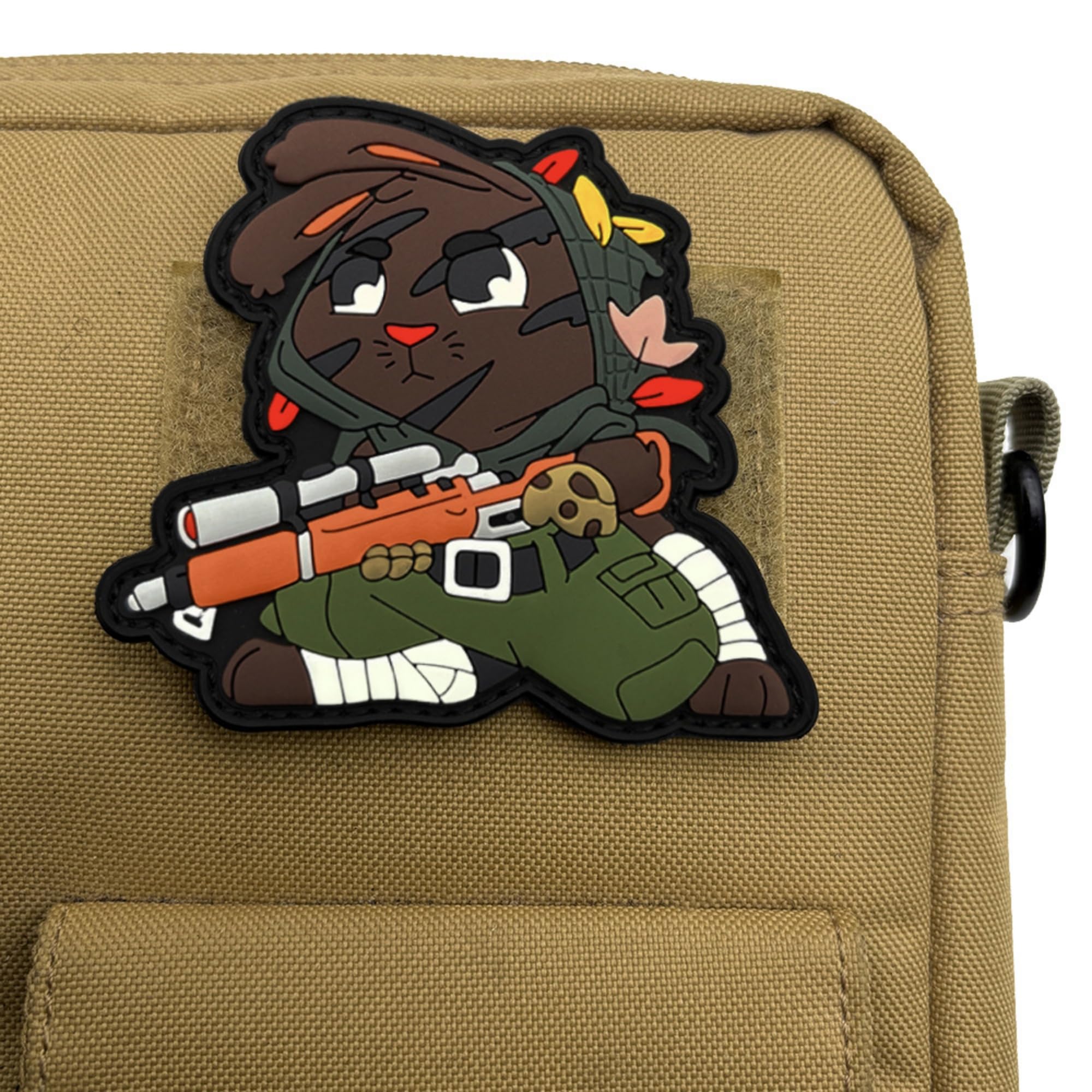 Noctilucent Military Rabbits PVC Morale Patch Set, Tactical Combat Style, White and Brown Characters, 3.35 Inch, Glow in Dark Feature - Image 4