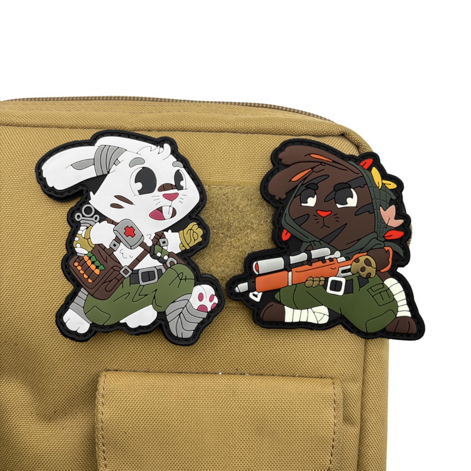 Noctilucent Military Rabbits PVC Morale Patch Set, Tactical Combat Style, White and Brown Characters, 3.35 Inch, Glow in Dark Feature - Image 6