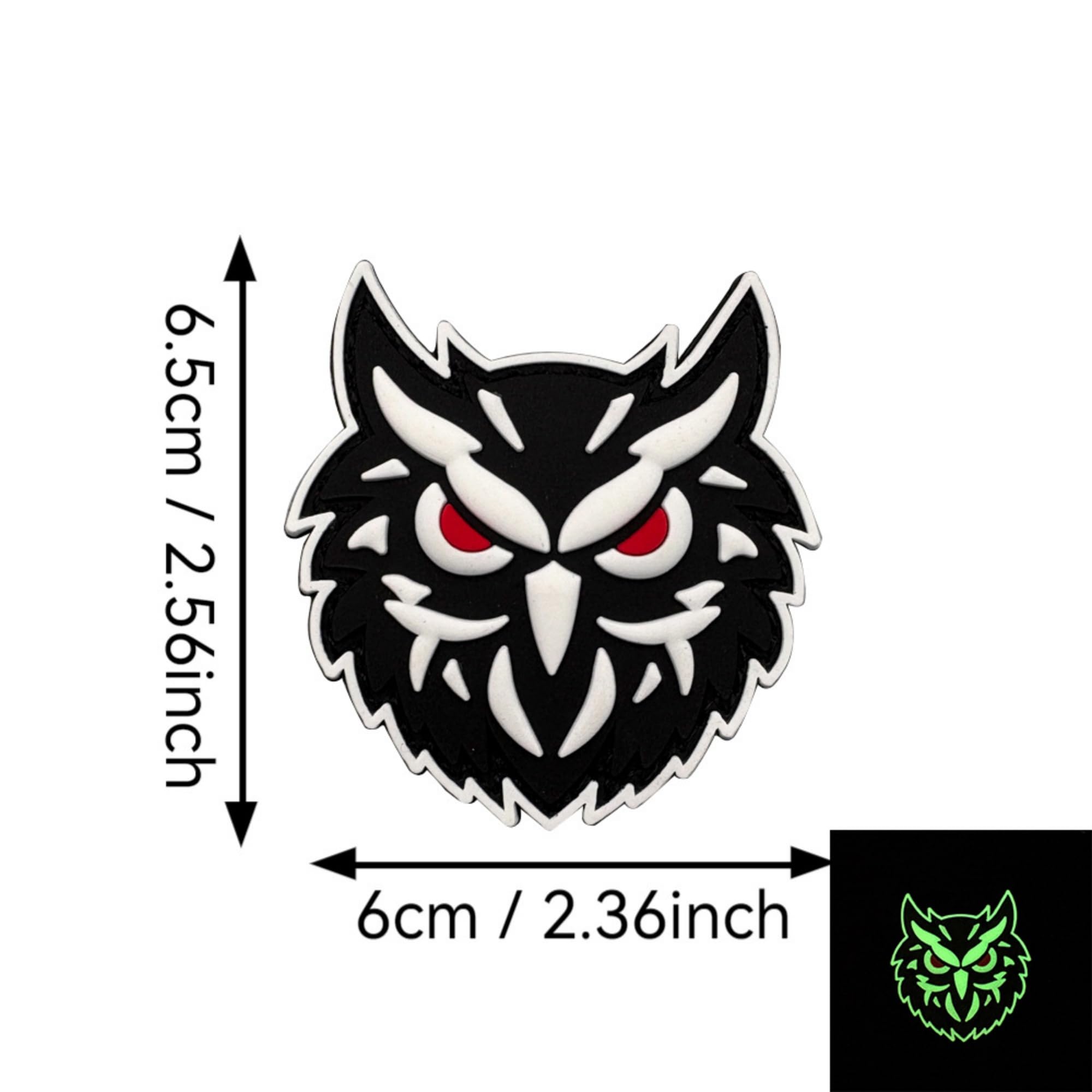 Noctilucent Night Owl Tactical Military PVC Patches, Glow-in-Dark Appliques, Hook and Loop Backing Badges, 2.36 x 2.56 Inch - Image 3
