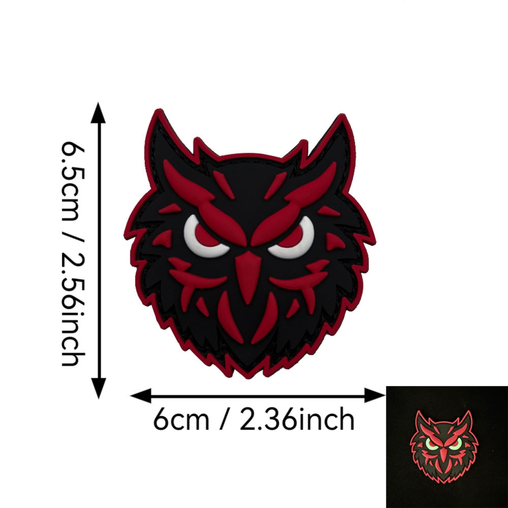 Noctilucent Night Owl Tactical Military PVC Patches, Glow-in-Dark Appliques, Hook and Loop Backing Badges, 2.36 x 2.56 Inch - Image 4