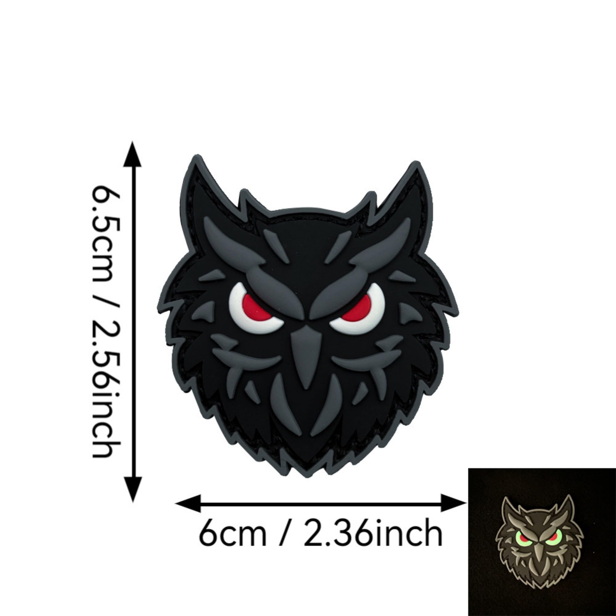 Noctilucent Night Owl Tactical Military PVC Patches, Glow-in-Dark Appliques, Hook and Loop Backing Badges, 2.36 x 2.56 Inch - Image 5