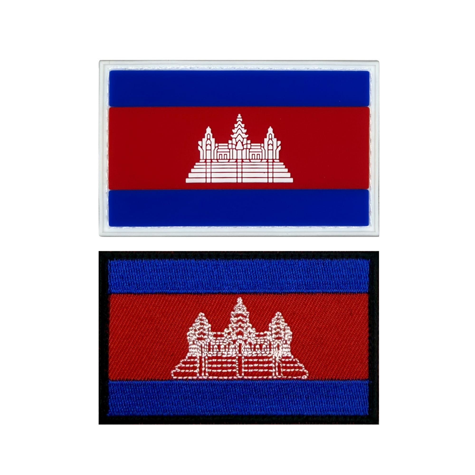 ODSP Cambodia Flag Patches, PVC and Embroidered, 3.1 x 2 inches, Hook and Loop Backing, 2-Pack