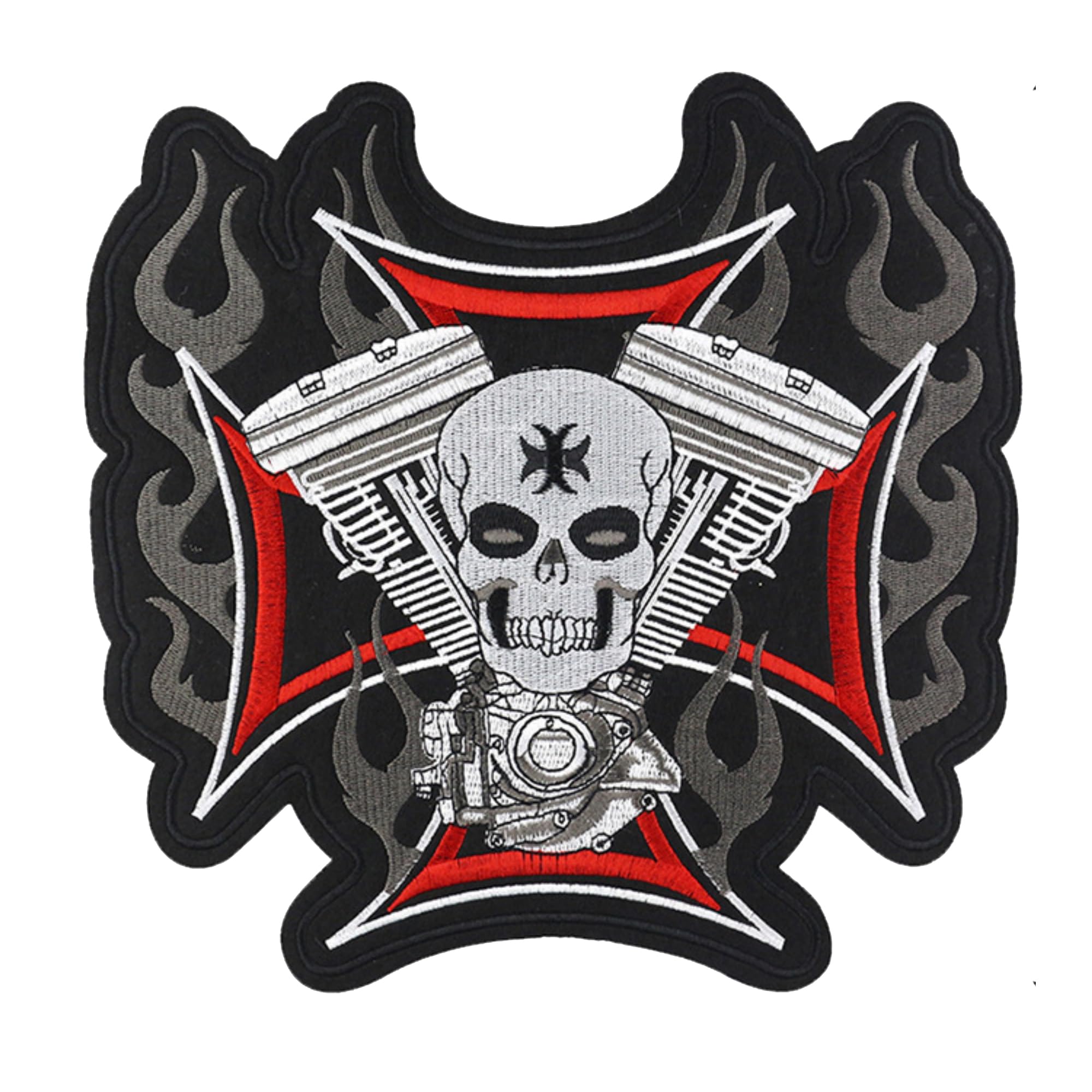 ODSP Iron on Appliques, Large Motorcycle Biker Patches Set Embroidered Patch, Cross Skulls Head, 9.8 x 10 inch