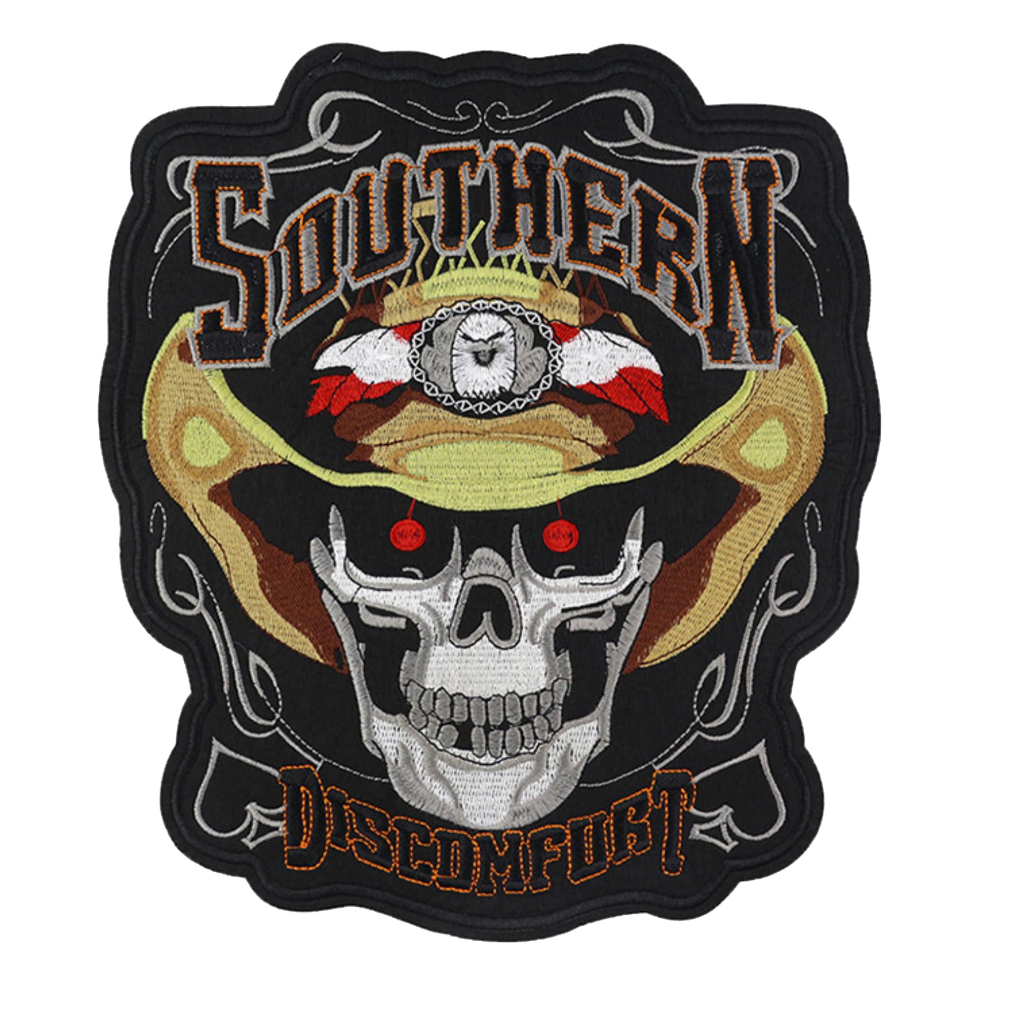 ODSP Large Skull Motorcycle Biker Embroidered Iron-on Patch, 9.8 x 11.4 inches, Black