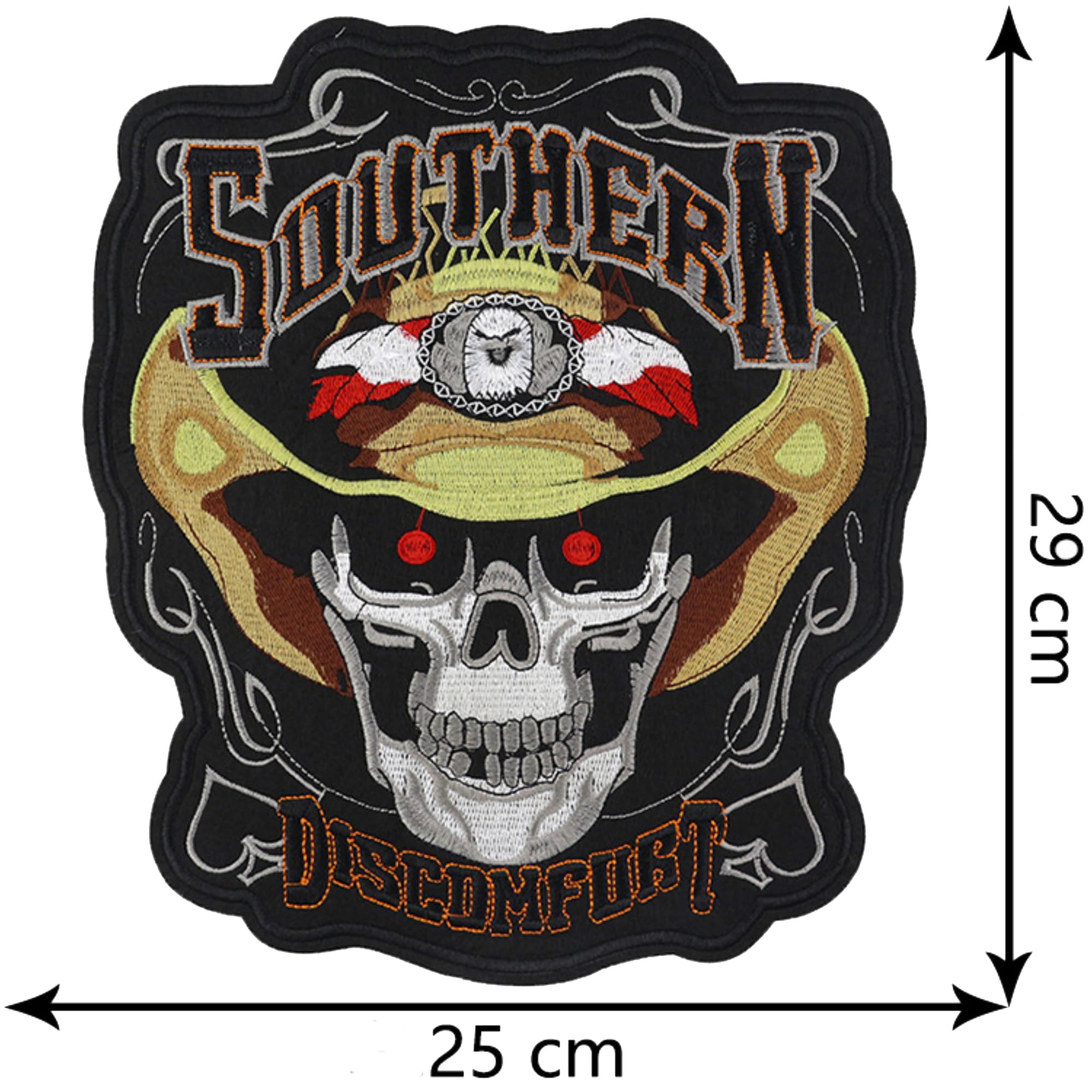 ODSP Large Skull Motorcycle Biker Embroidered Iron-on Patch, 9.8 x 11.4 inches, Black - Image 2
