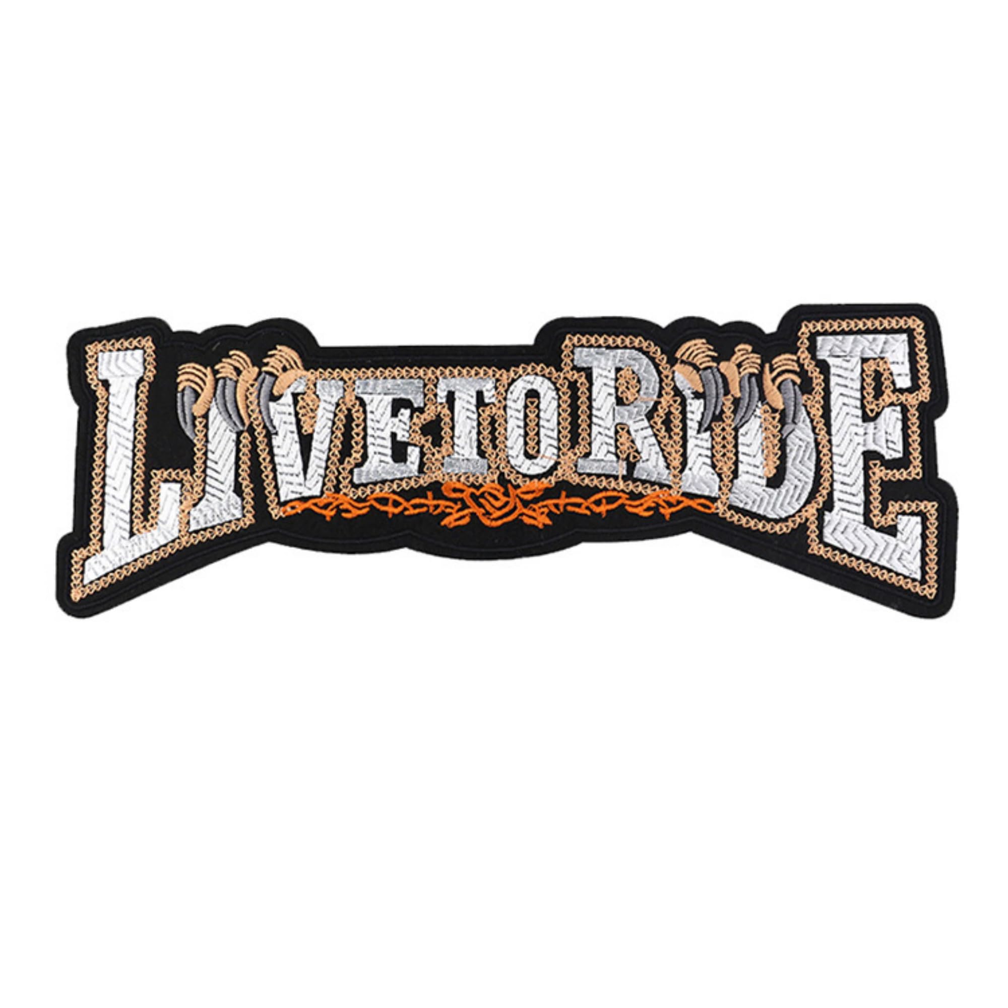 ODSP Live to Ride Large Motorcycle Iron-on Patch, Embroidered Fabric Applique, 12.4 x 4.3 Inches