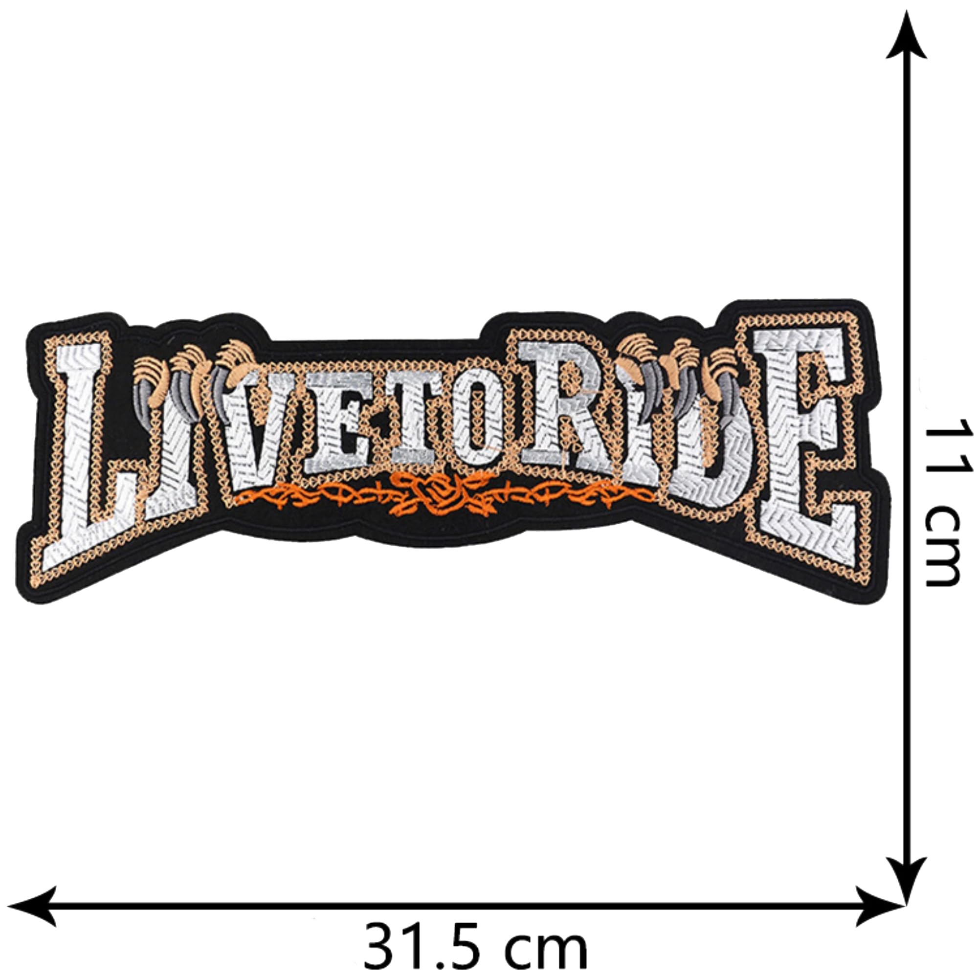 ODSP Live to Ride Large Motorcycle Iron-on Patch, Embroidered Fabric Applique, 12.4 x 4.3 Inches - Image 2
