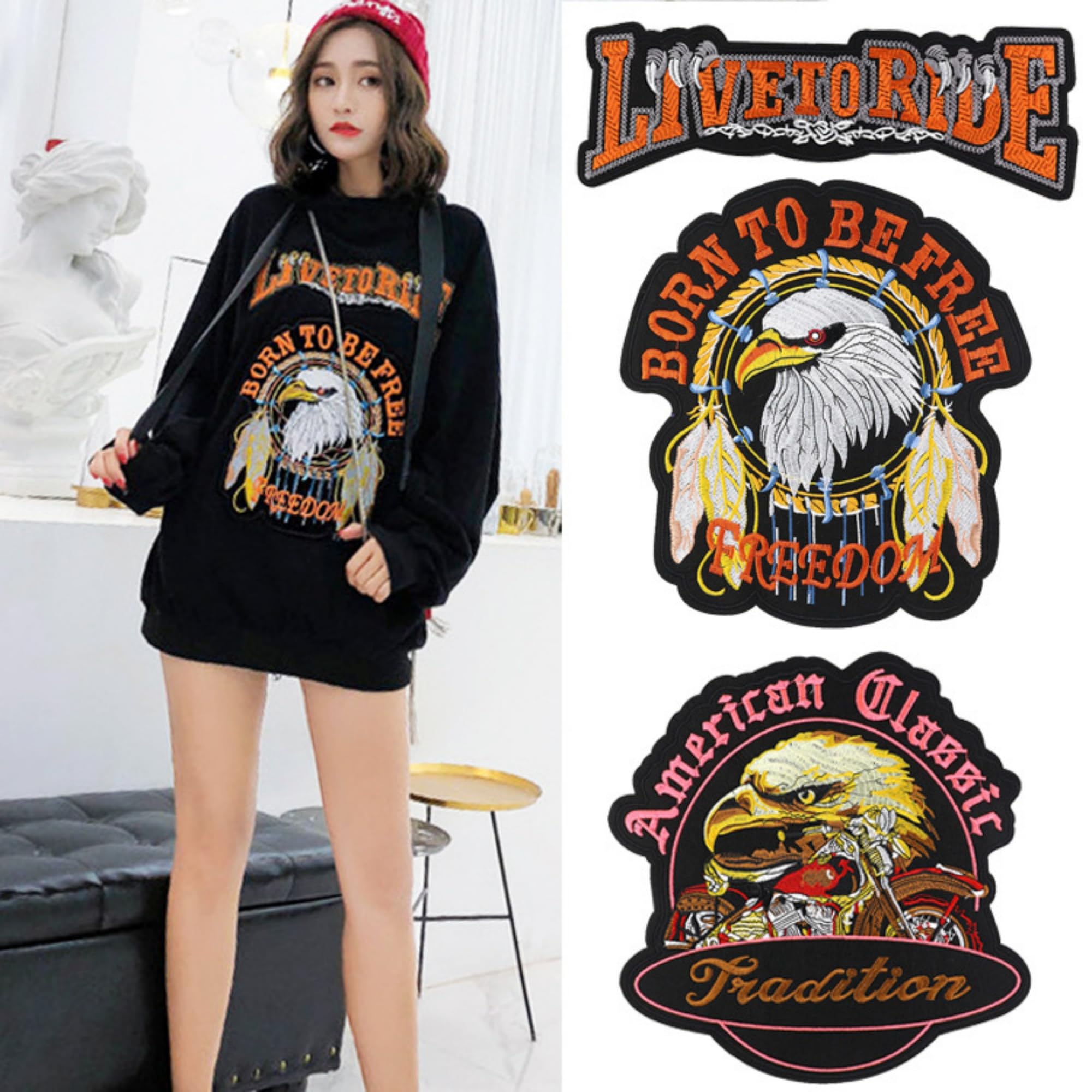 ODSP Live to Ride Large Motorcycle Iron-on Patch, Embroidered Fabric Applique, 12.4 x 4.3 Inches - Image 5