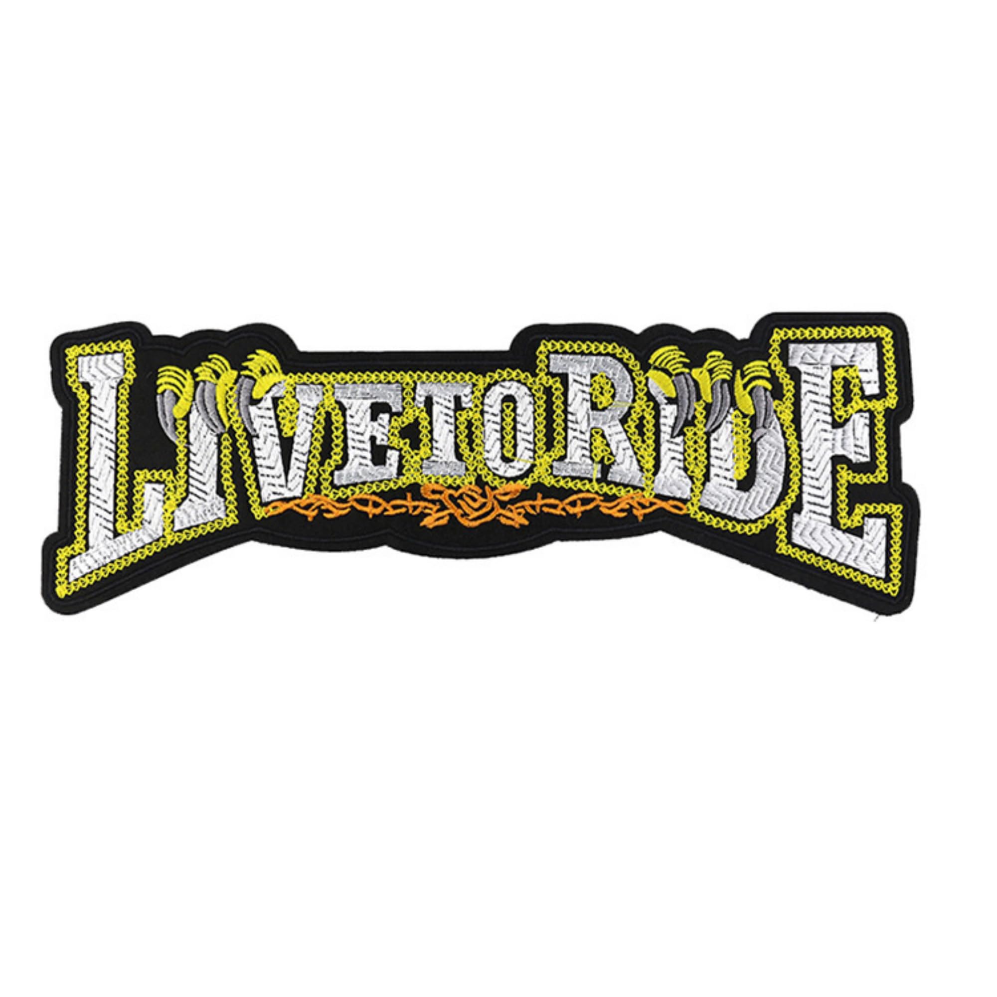 ODSP Live to Ride Large Motorcycle Iron-on Patch, Embroidered Fabric Applique, 12.4 x 4.3 Inches