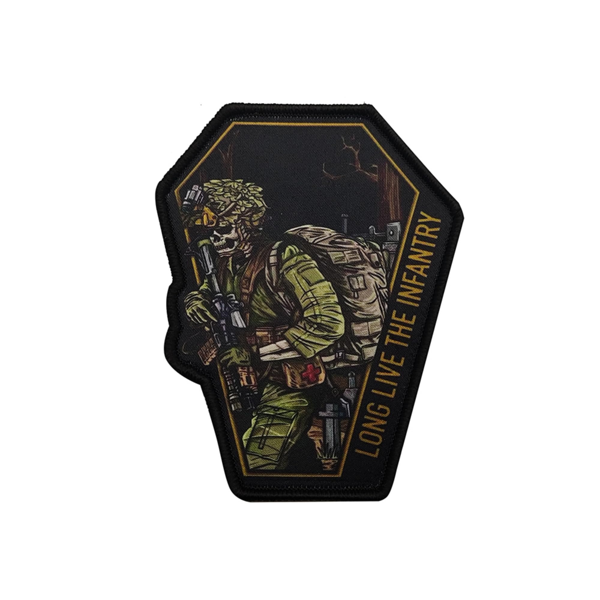 ODSP Long Live The Infantry Printed Patches, Tactical Morale Military Emblem Patch Badges Decorative Appliques, Hook and Loop Backing Patches for Hats, Clothing, Backpacks, 3.94 x 3.07 Inches, Black