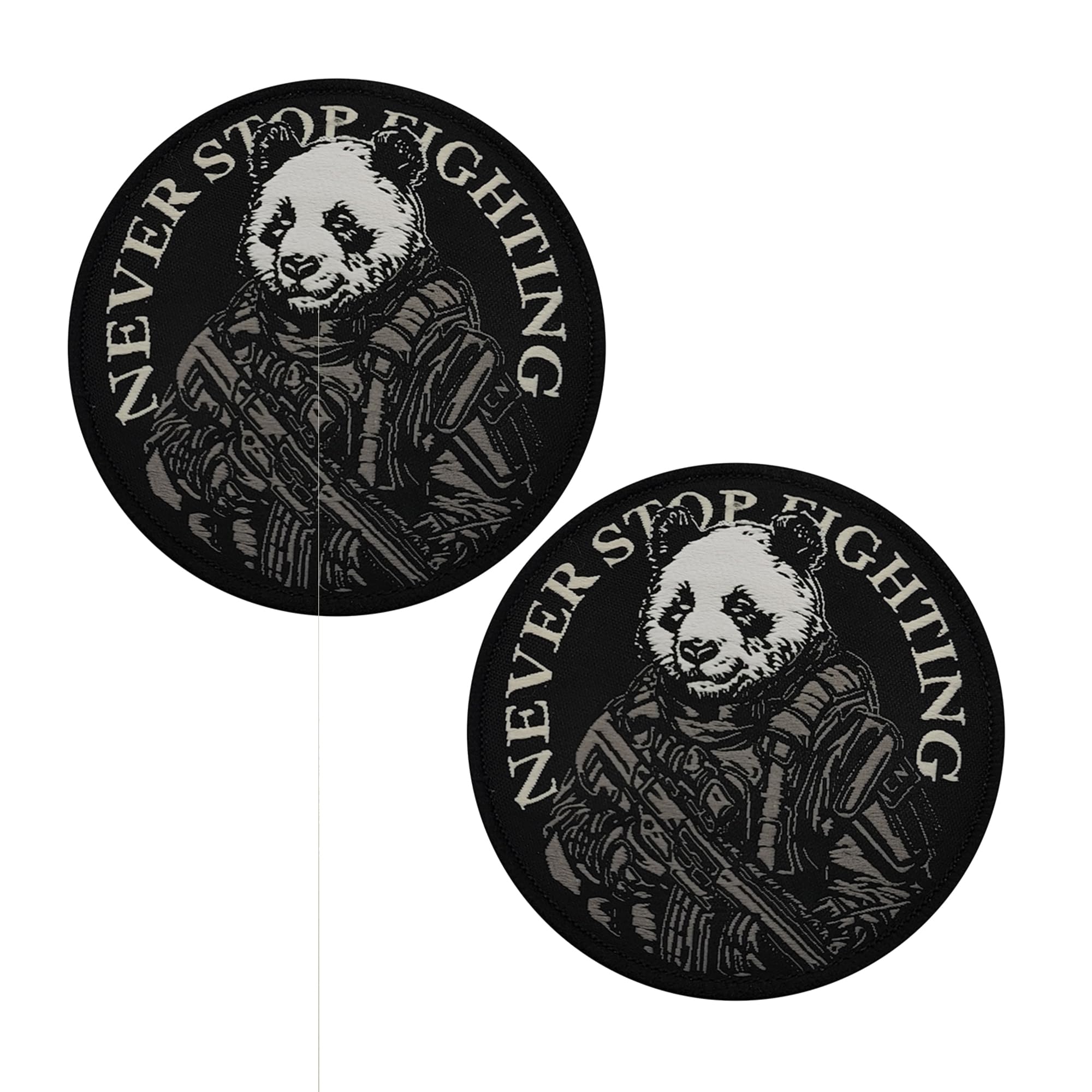 ODSP Military Tactical Morale Patches, Never Stop Fighting Panda Design, Hook and Loop Backing, 3.15 Inch, 2-Pack