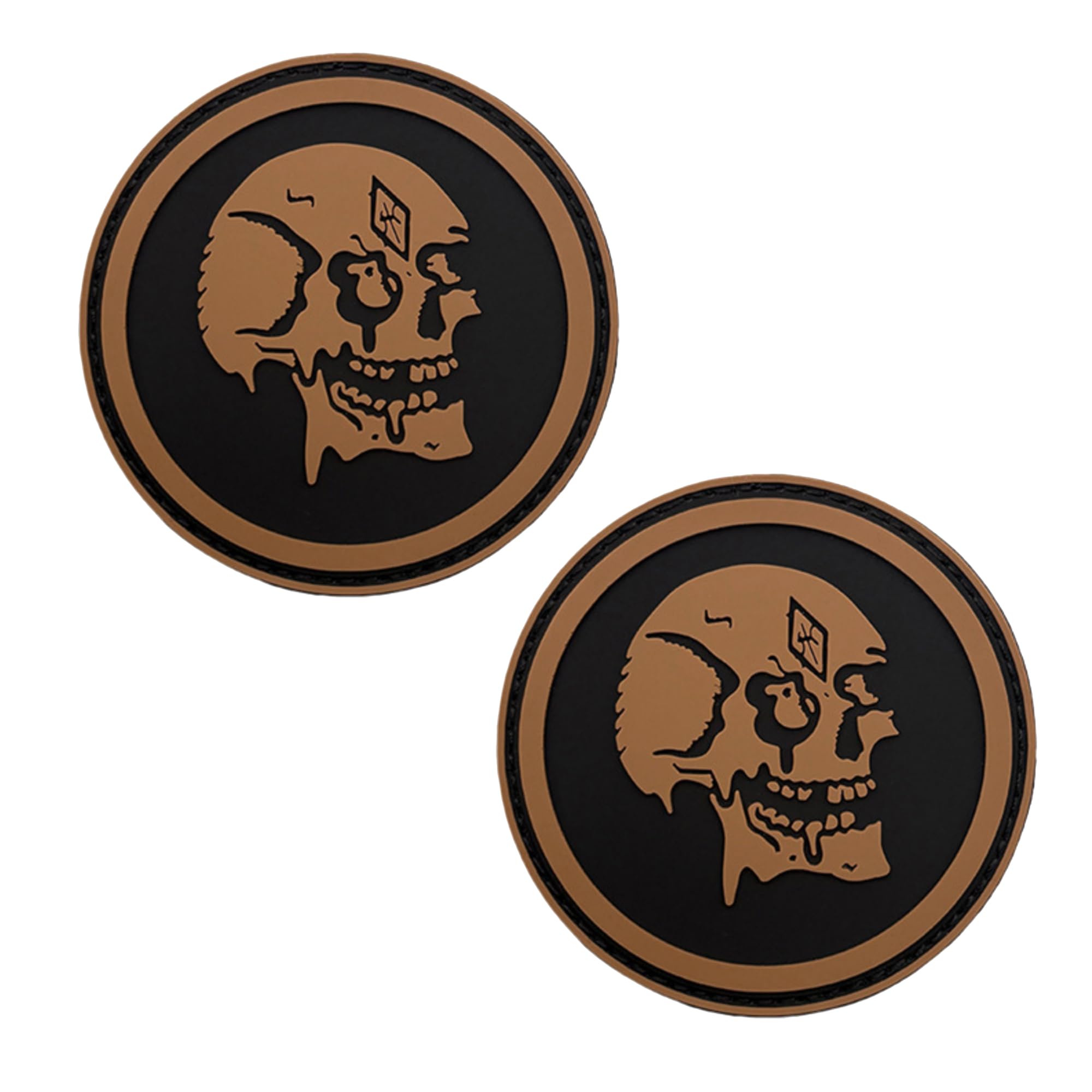 ODSP Skull Patch PVC Soft Rubber Morale Badge with Hook Backing, 3.15 Inch Round, 4 Color Variants, Brown Black White Red (Black mud)