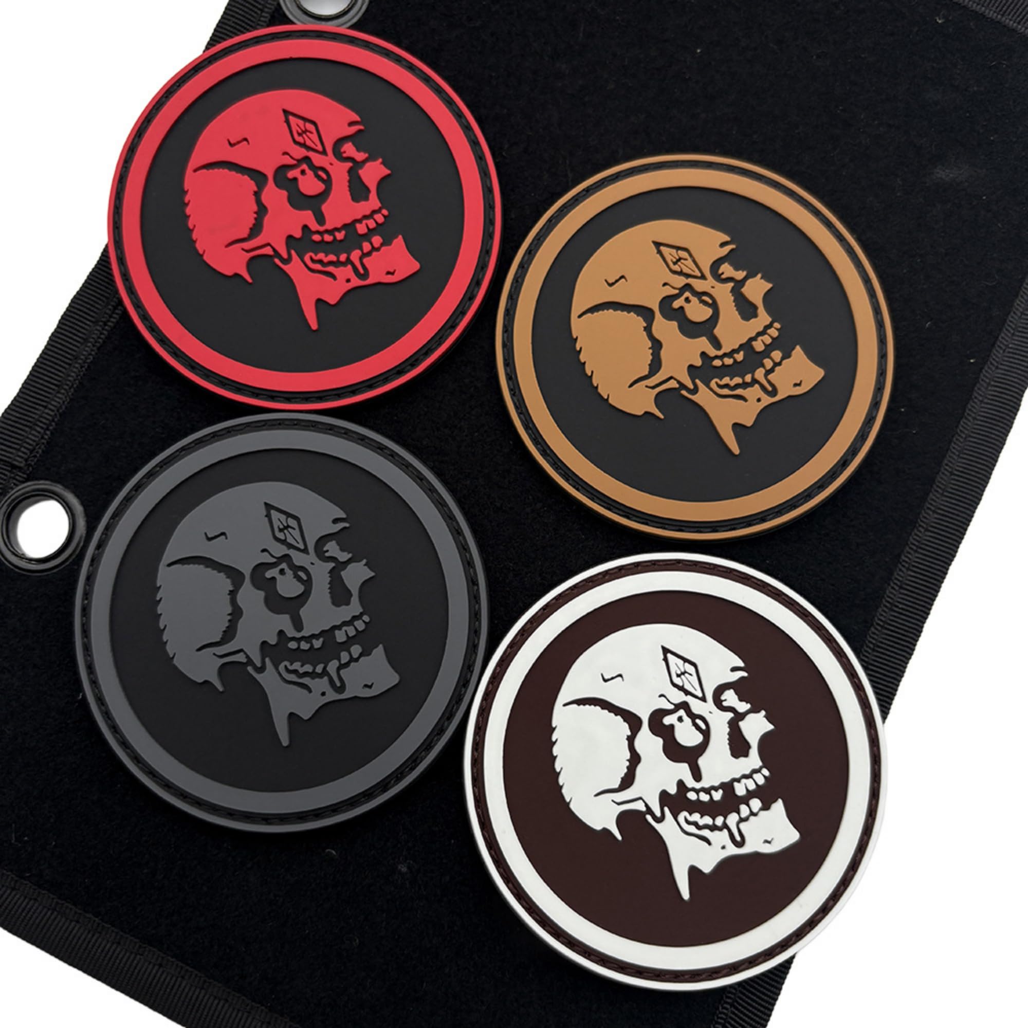 ODSP Skull Patch PVC Soft Rubber Morale Badge with Hook Backing, 3.15 Inch Round, 4 Color Variants, Brown Black White Red (Black mud) - Image 4