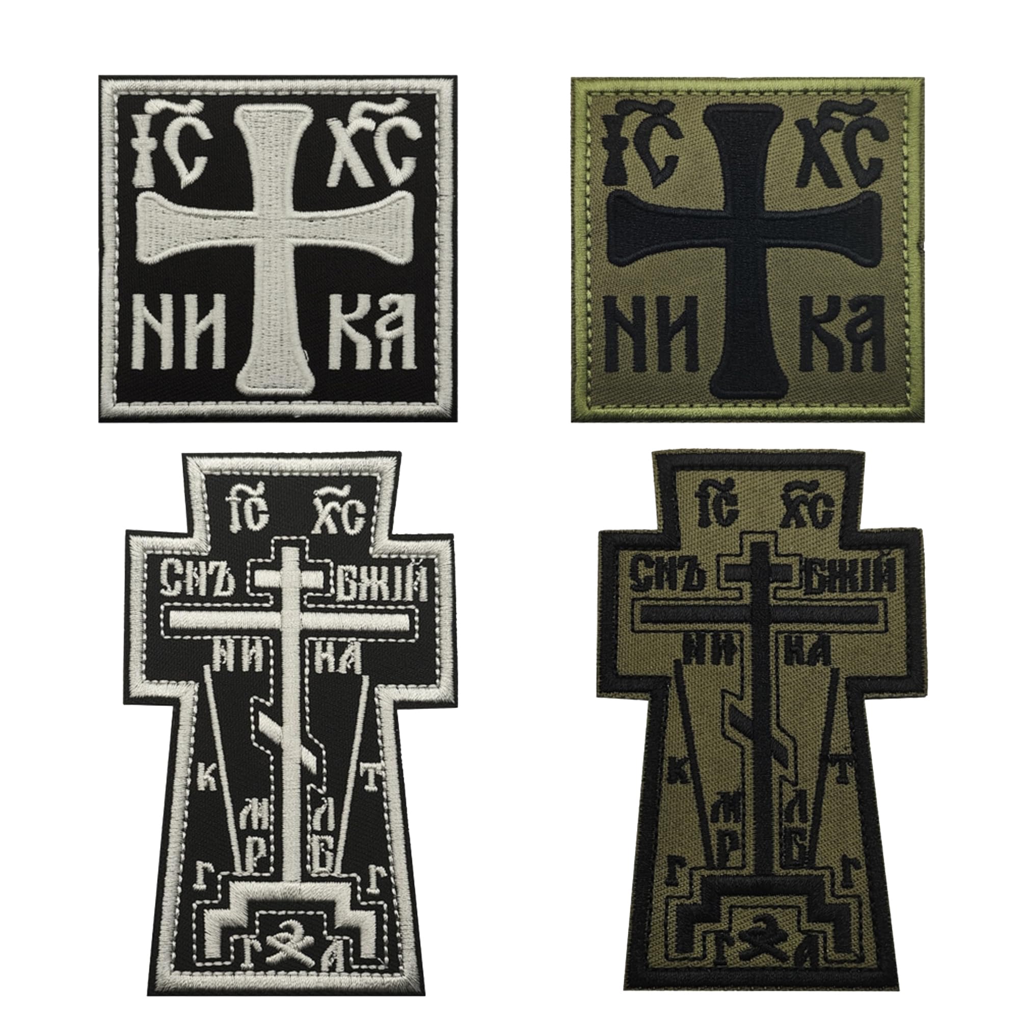 ODSP Tactical Cross Morale Patches, Embroidered Appliques with Hook and Loop Backing, Black and Green, 4-Pack