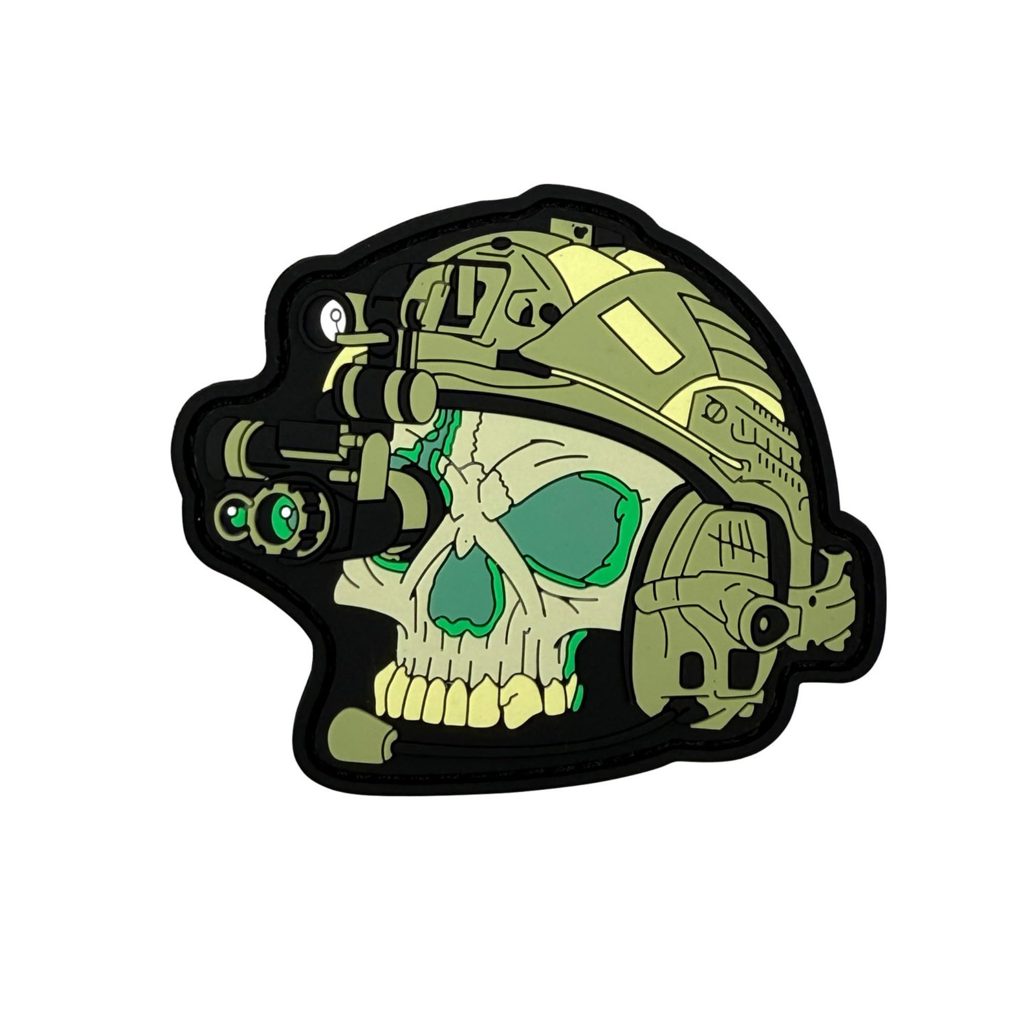ODSP Tactical Skull PVC Patch, Military Observer Helmet Design, Hook and Loop Backing, Green, 2.95 x 3.35 Inches