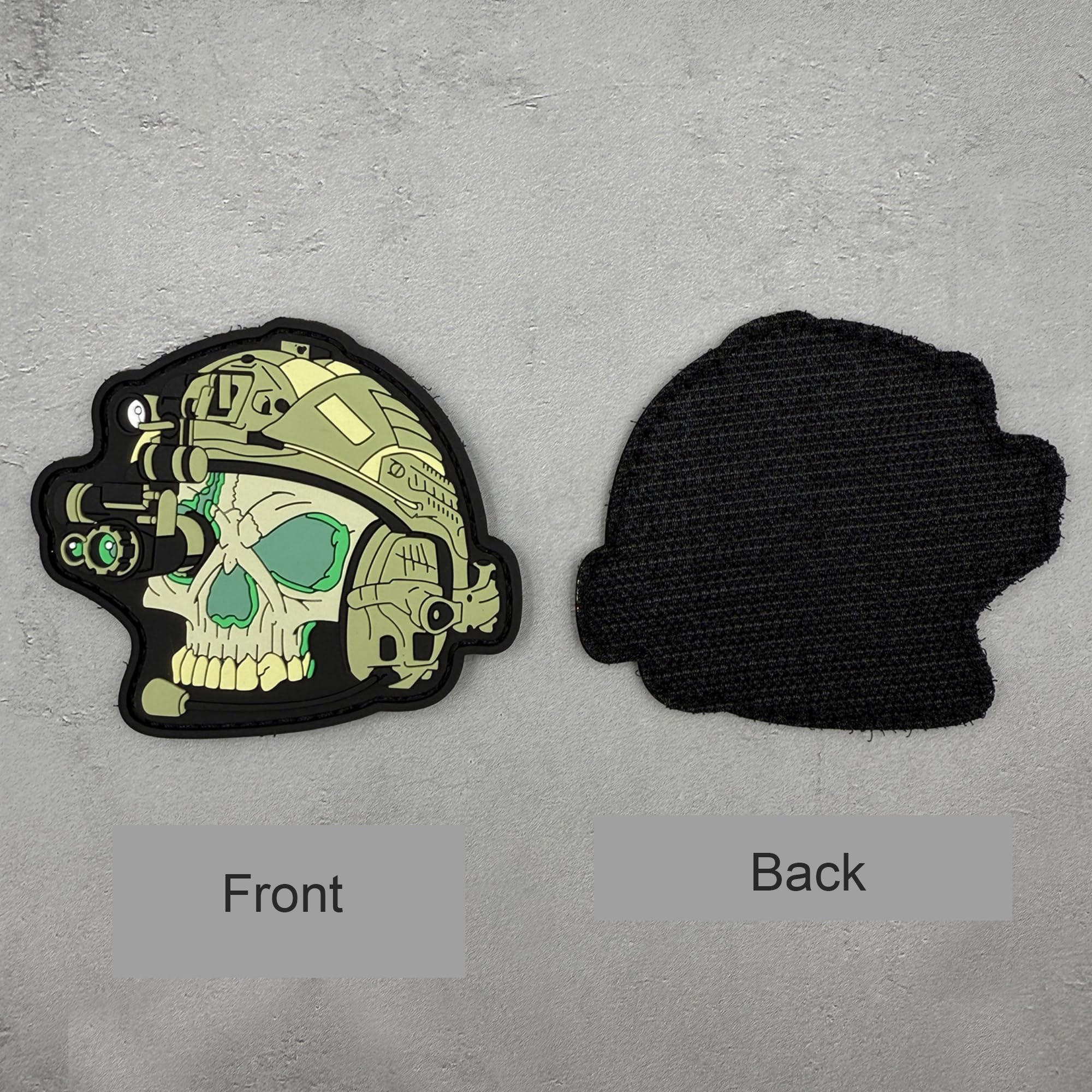 ODSP Tactical Skull PVC Patch, Military Observer Helmet Design, Hook and Loop Backing, Green, 2.95 x 3.35 Inches - Image 2
