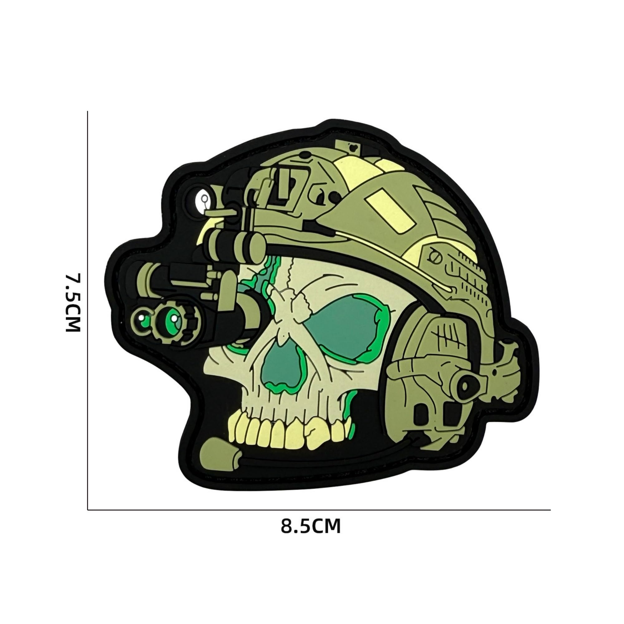 ODSP Tactical Skull PVC Patch, Military Observer Helmet Design, Hook and Loop Backing, Green, 2.95 x 3.35 Inches - Image 3