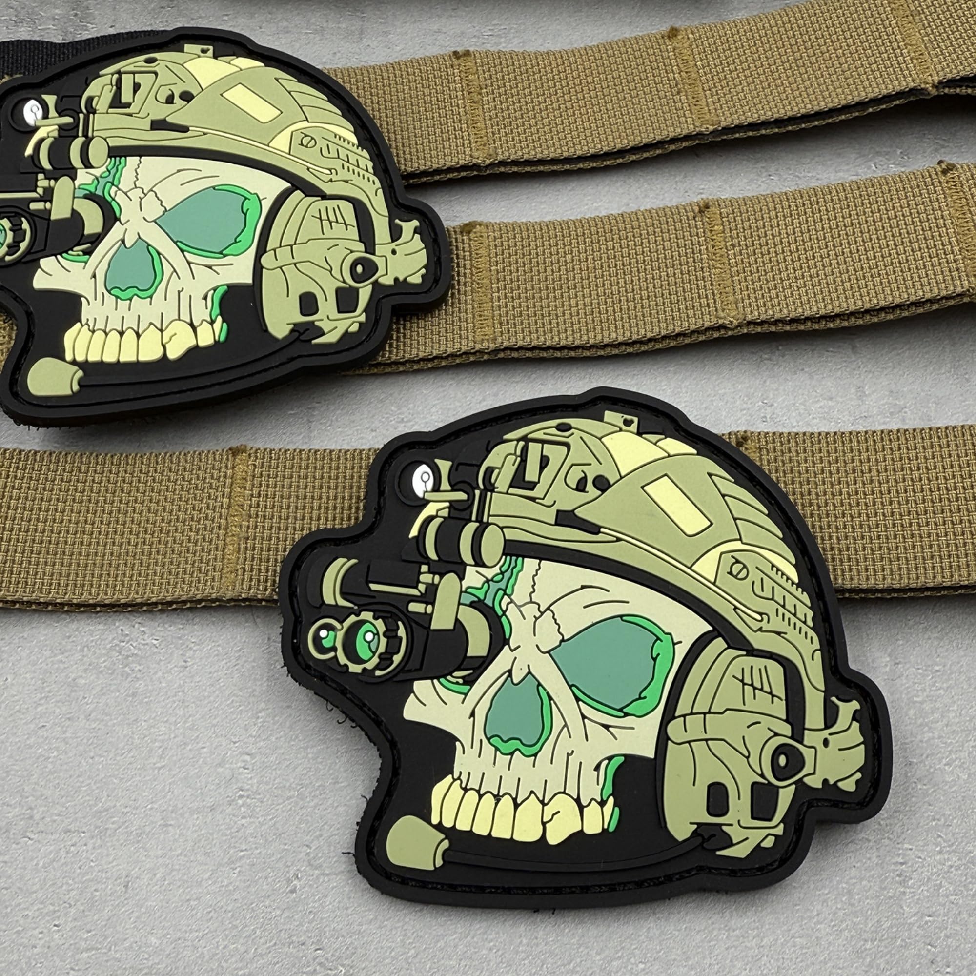 ODSP Tactical Skull PVC Patch, Military Observer Helmet Design, Hook and Loop Backing, Green, 2.95 x 3.35 Inches - Image 5