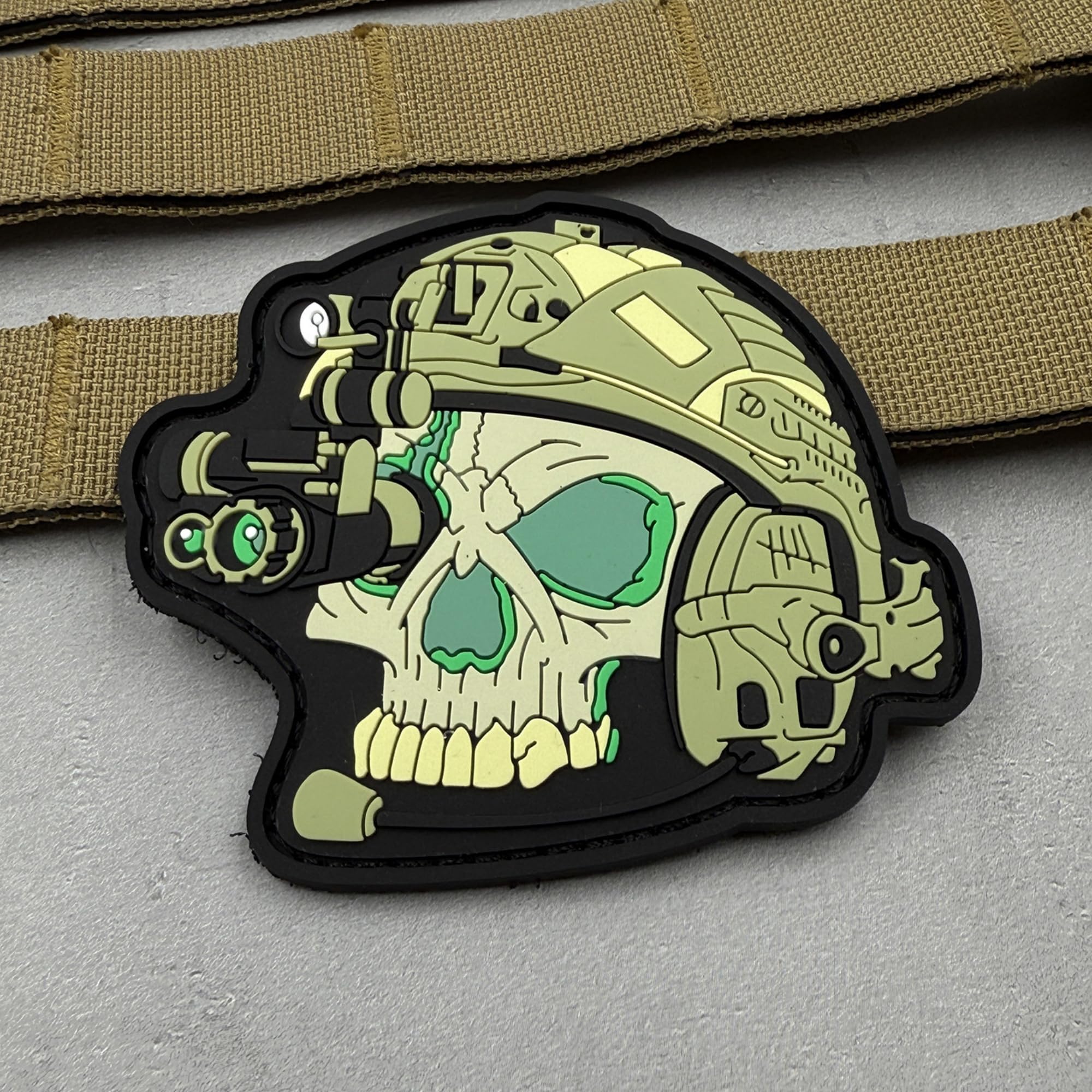 ODSP Tactical Skull PVC Patch, Military Observer Helmet Design, Hook and Loop Backing, Green, 2.95 x 3.35 Inches - Image 6