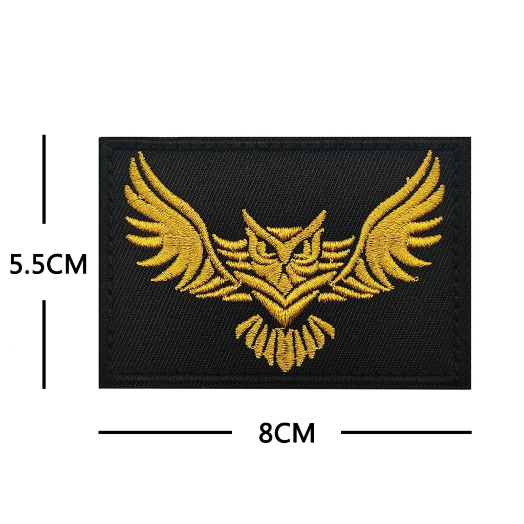 Owl Embroidered Patch with Hook and Loop Backing, 3.15 x 2.17 Inches, Black with Gold and White Options - Image 2