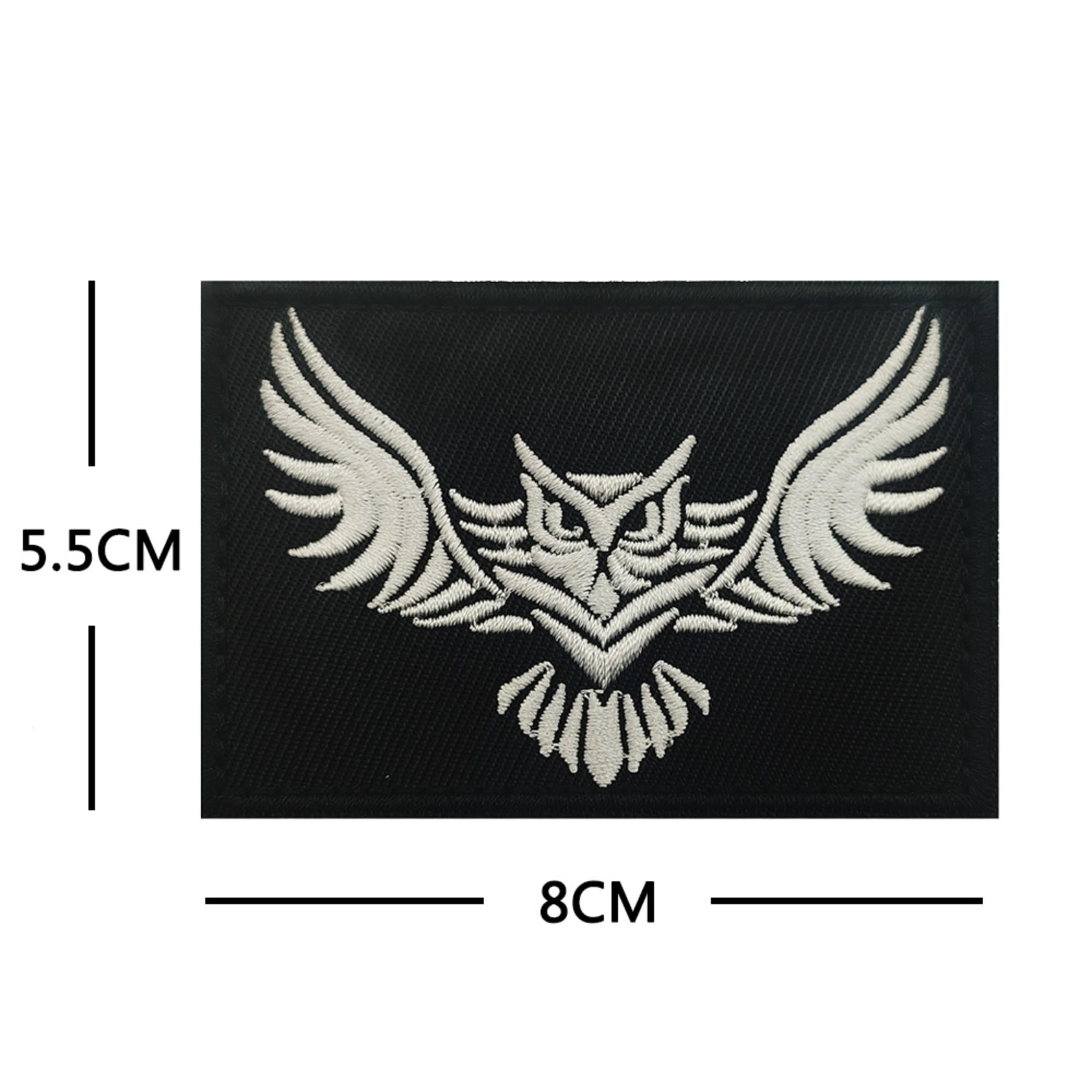 Owl Embroidered Patch with Hook and Loop Backing, 3.15 x 2.17 Inches, Black with Gold and White Options - Image 3