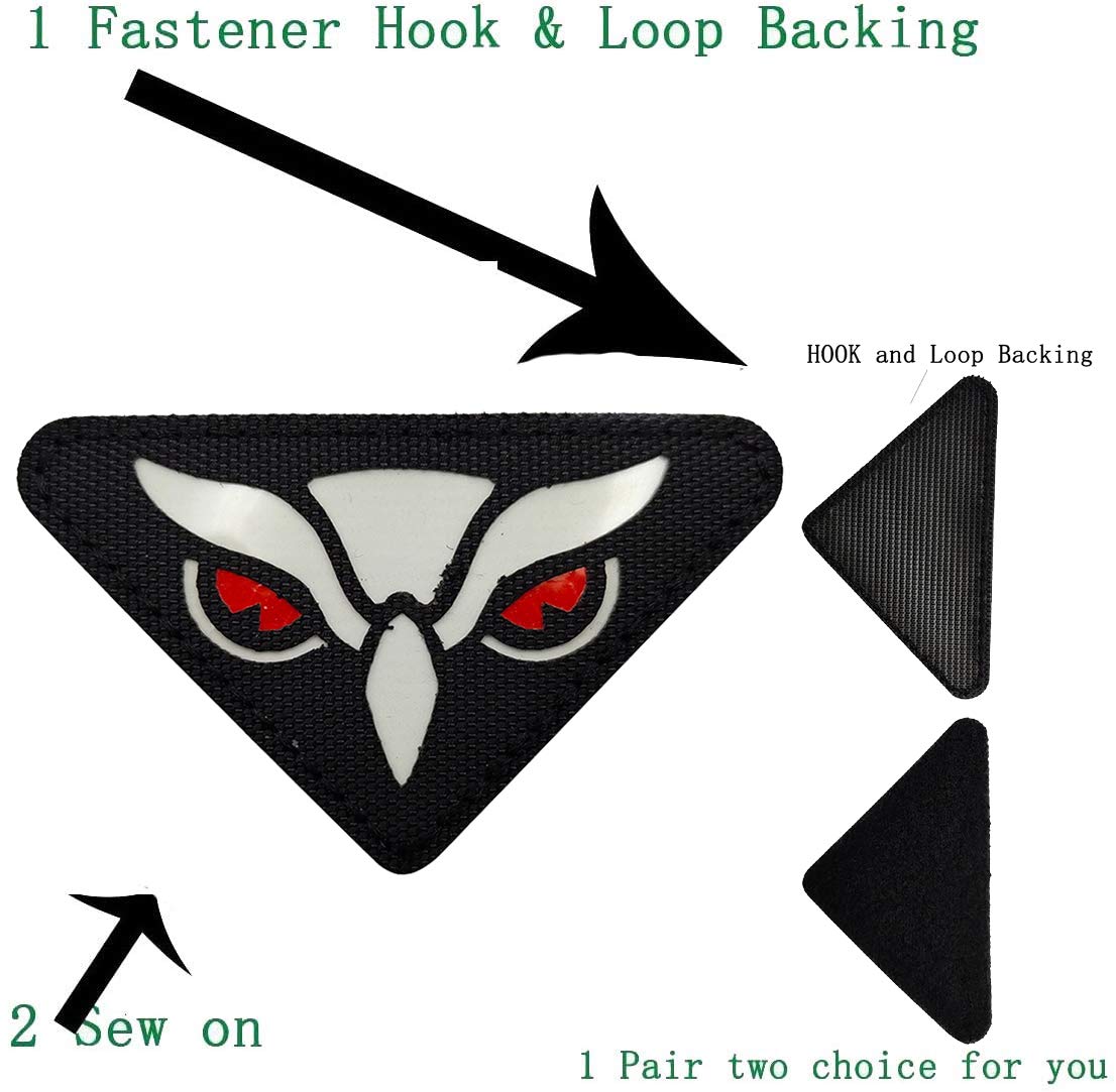 Owl Eyes Glow in Dark Patch - Hook and Loop Fasteners Backing - for Clothes Backpack Hats Jackets Team Uniform - 3.15 x 1.77 Inch - Bubble of 2Pieces - Image 6