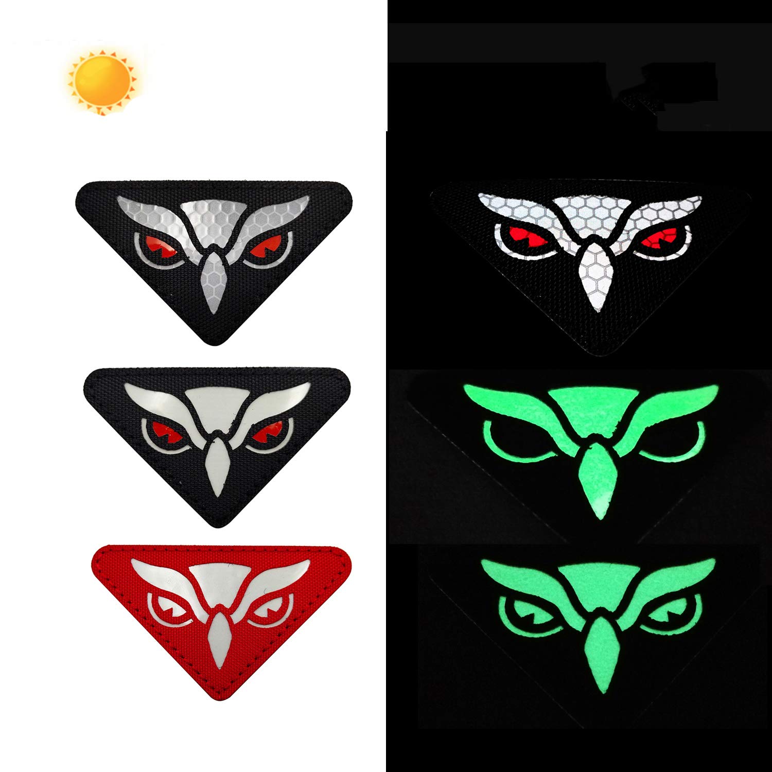 Owl Eyes Glow in Dark Patch - Hook and Loop Fasteners Backing - for Clothes Backpack Hats Jackets Team Uniform - 3.15 x 1.77 Inch - Bubble of 2Pieces - Image 8