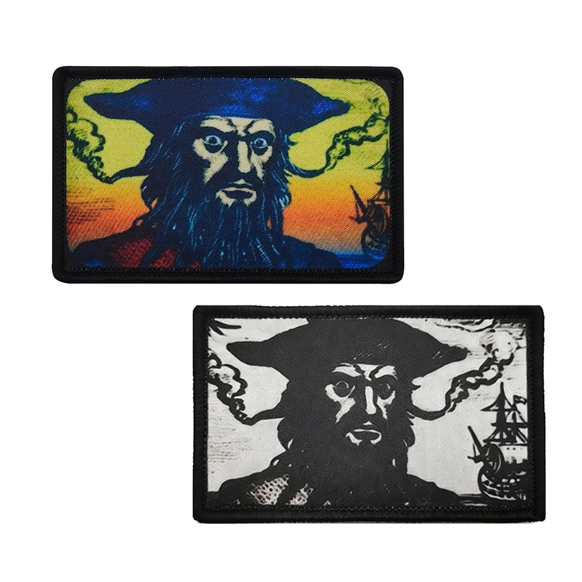 Pirate Captain Blackbeard Tactical Morale Patches Appliques, Hook and Loop Backing, Black and White, 2 Pack, 3.15 x 1.97 Inch (Color-c) - Image 7