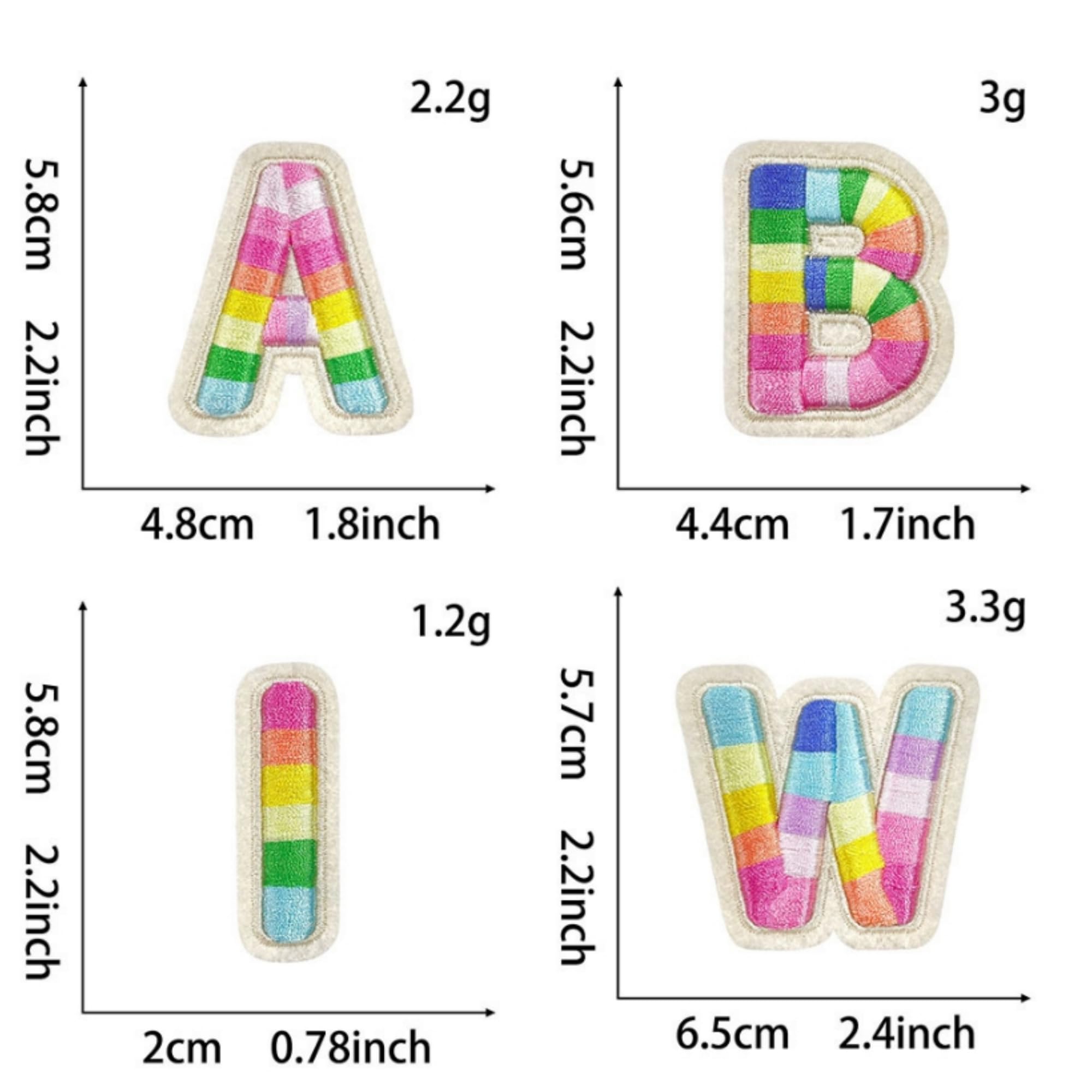 Rainbow Striped Embroidered Letter Patches A-Z, Self-Adhesive 3D Alphabet Appliques, 26-Piece Set - Image 2