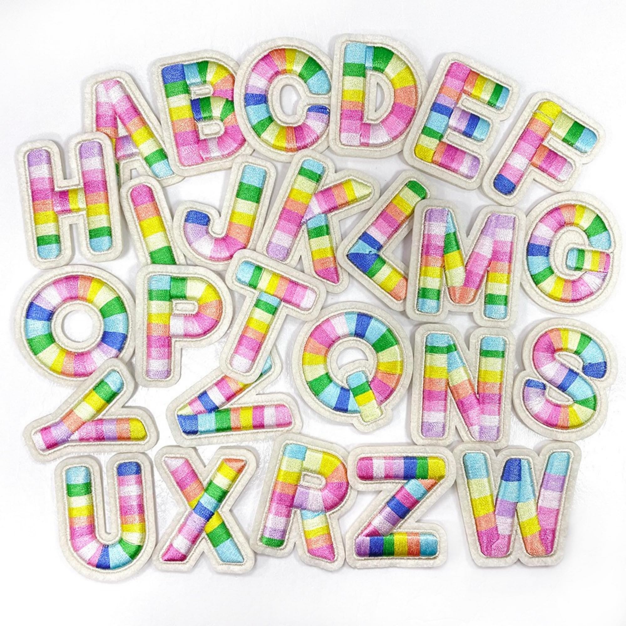 Rainbow Striped Embroidered Letter Patches A-Z, Self-Adhesive 3D Alphabet Appliques, 26-Piece Set - Image 4