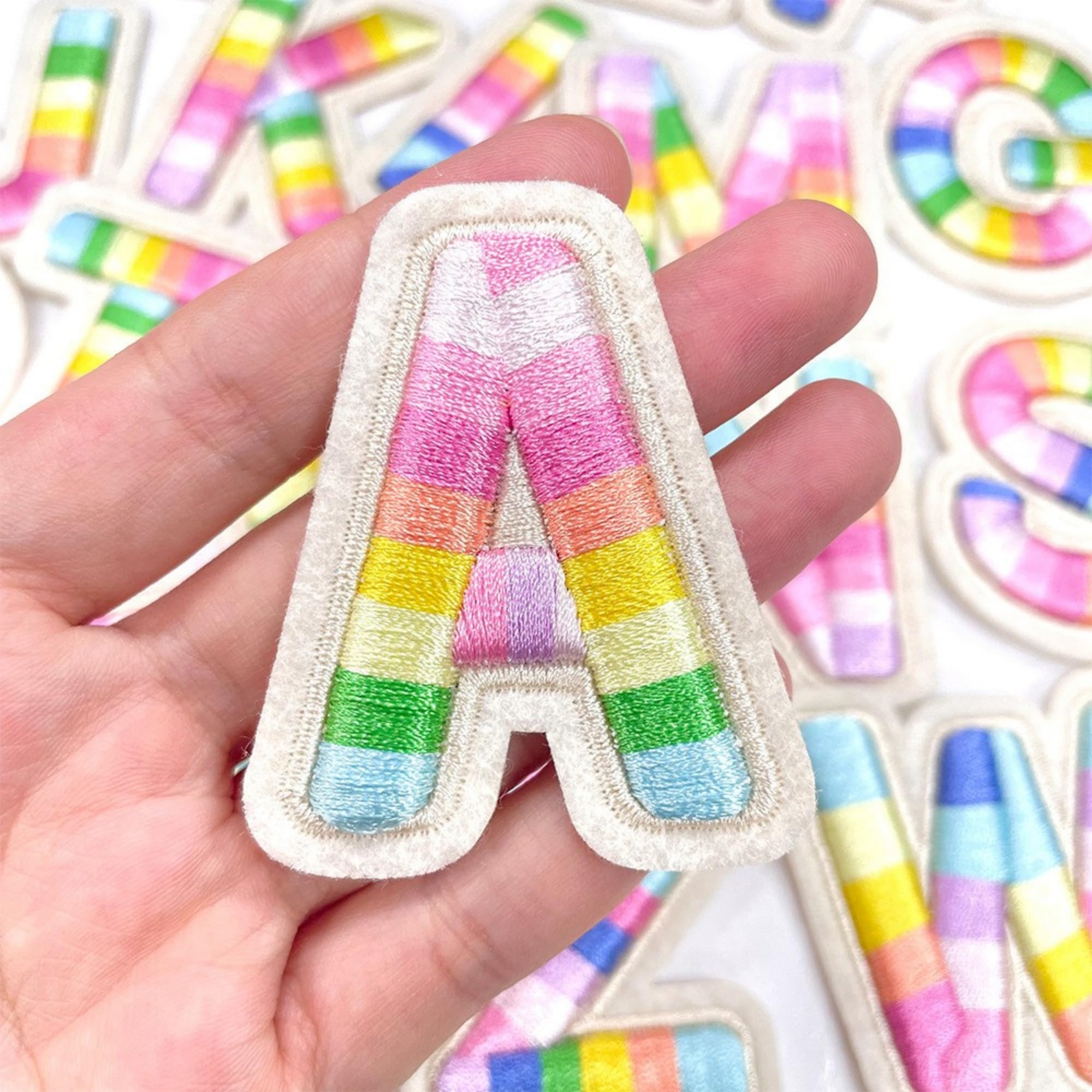 Rainbow Striped Embroidered Letter Patches A-Z, Self-Adhesive 3D Alphabet Appliques, 26-Piece Set - Image 5