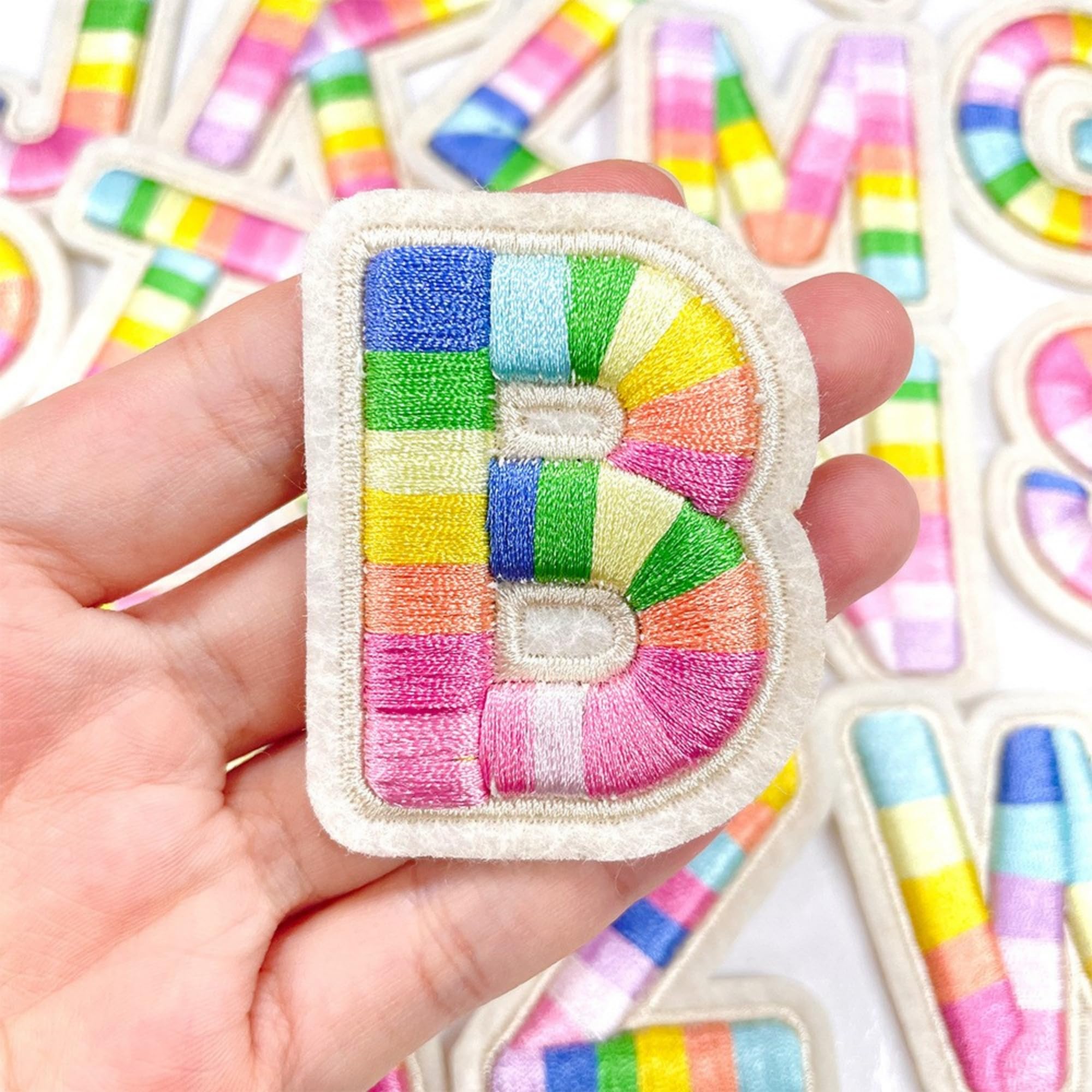 Rainbow Striped Embroidered Letter Patches A-Z, Self-Adhesive 3D Alphabet Appliques, 26-Piece Set - Image 6