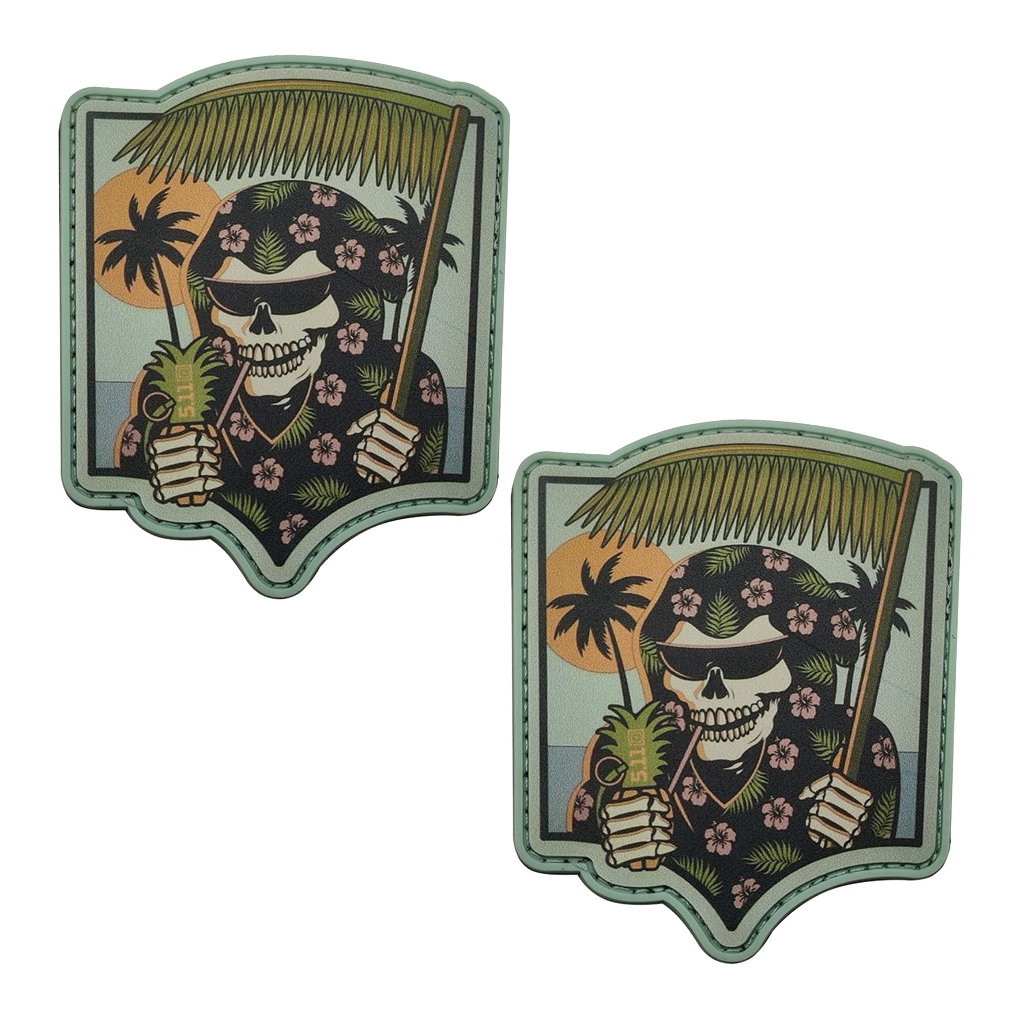 Reaper Beach Skeleton Resort PVC Rubber Patch with Hook and Loop Backing, Tactical Vacation Skeleton Badge, 3.94 x 3.35 Inches, 21g