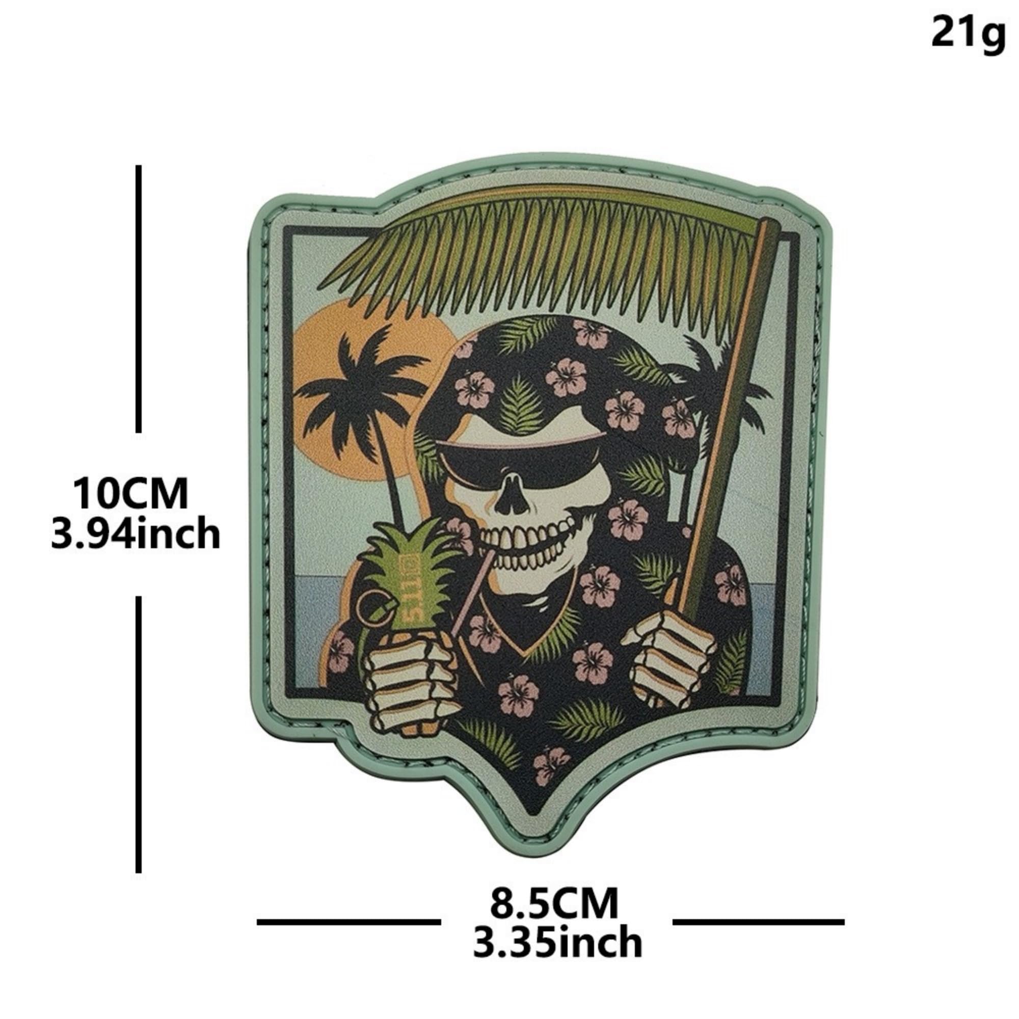 Reaper Beach Skeleton Resort PVC Rubber Patch with Hook and Loop Backing, Tactical Vacation Skeleton Badge, 3.94 x 3.35 Inches, 21g - Image 2