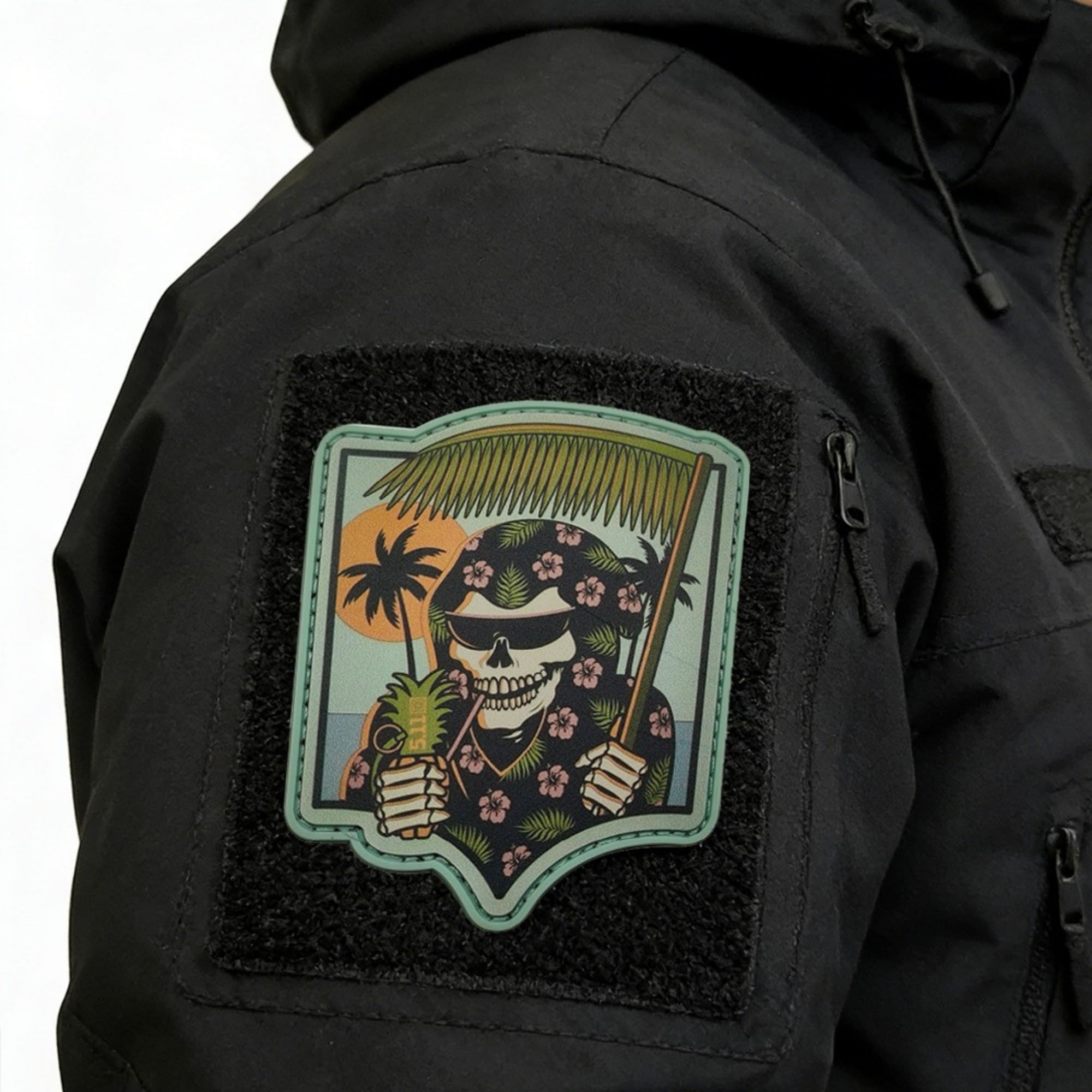 Reaper Beach Skeleton Resort PVC Rubber Patch with Hook and Loop Backing, Tactical Vacation Skeleton Badge, 3.94 x 3.35 Inches, 21g - Image 4
