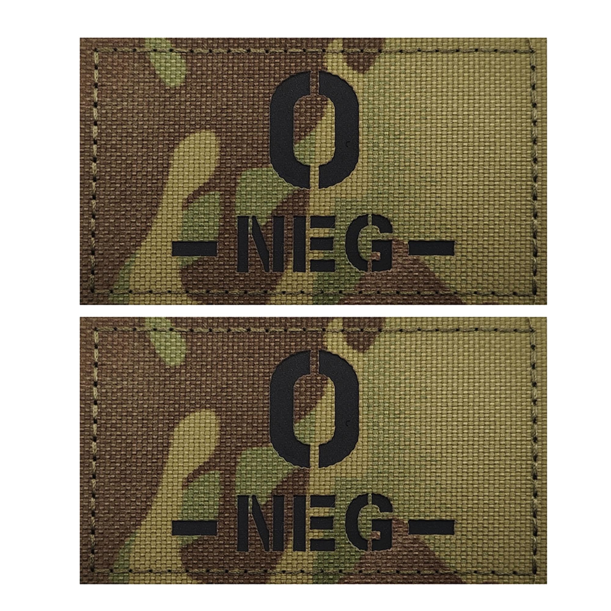 Reflective Blood Type Medical Patches, O Negative, Hook and Loop Backing, 3.35 x 1.97 Inch, Camouflage, Set of 2