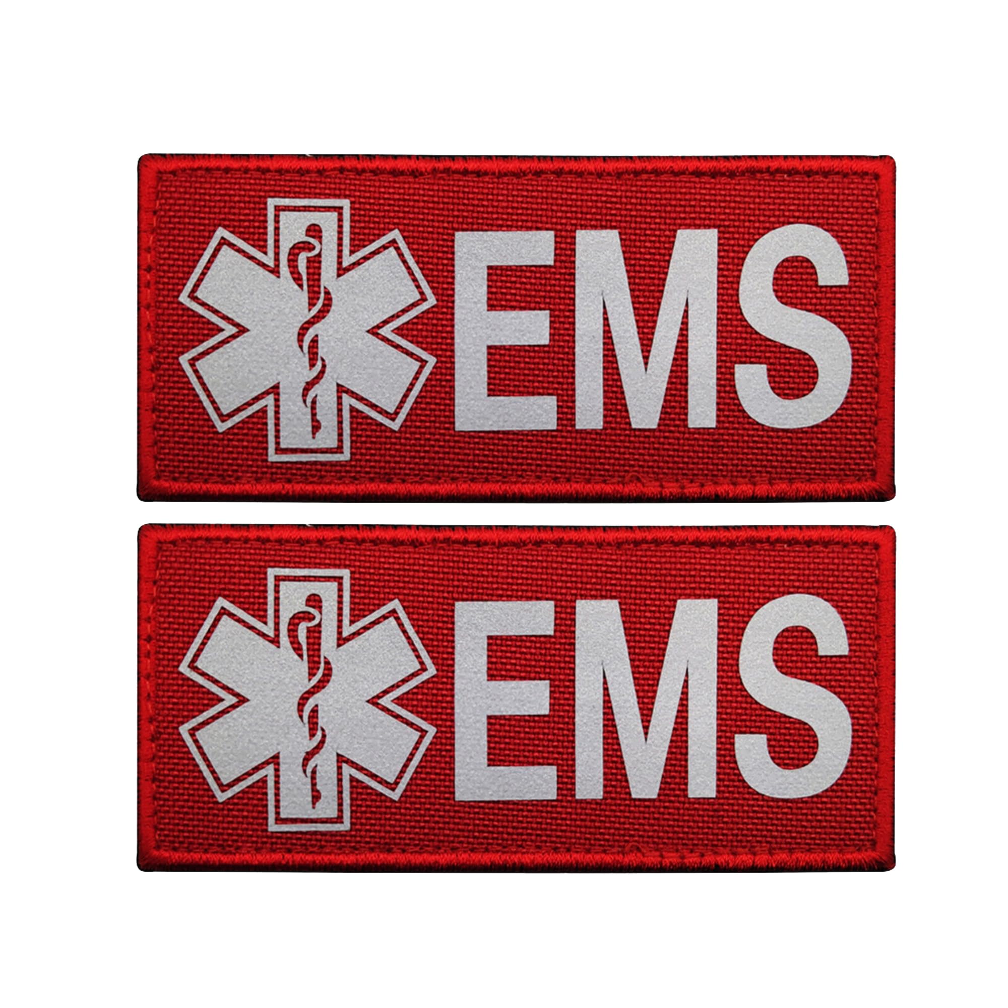 Reflective EMS Medical Patches, 4.33 x 2 Inches, Hook and Loop Backing, Red and White, 2-Pack