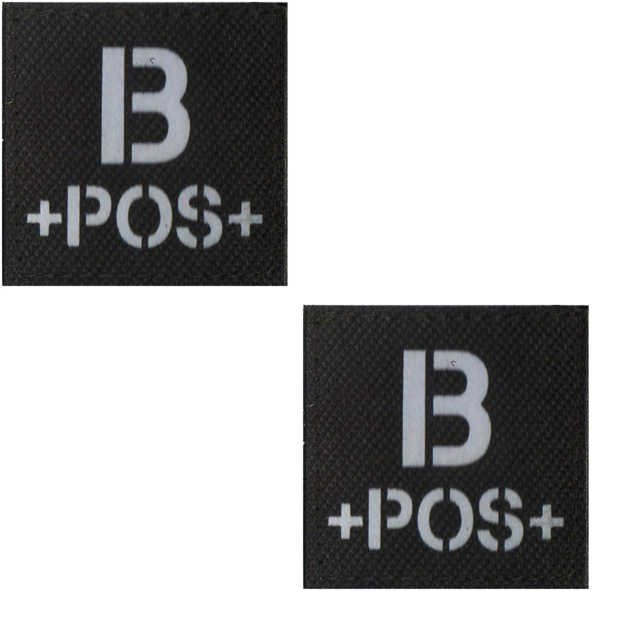 Reflective Tactical Blood Type B+ Positive POS Patch Embroidered Military Badge for Outdoors 1.97 x 1.97 inch Pack of 2