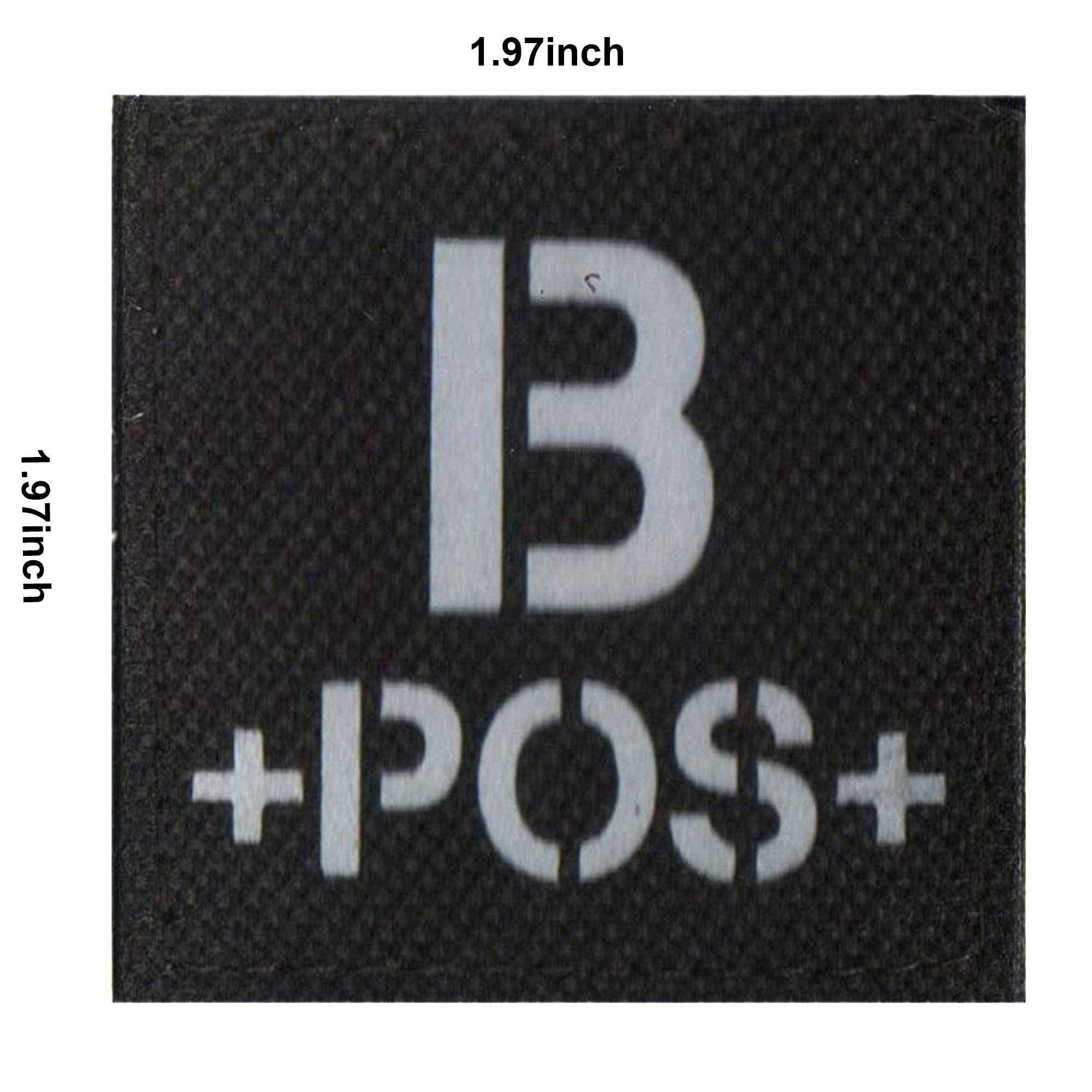 Reflective Tactical Blood Type B+ Positive POS Patch Embroidered Military Badge for Outdoors 1.97 x 1.97 inch Pack of 2 - Image 2