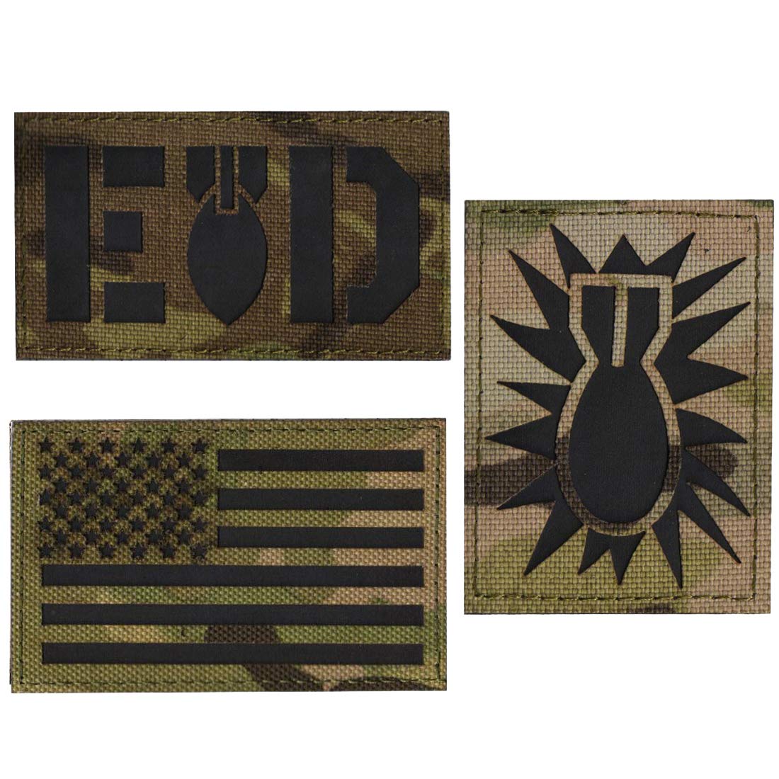 Reflective USA Flag/EOD Patch Explosive Ordnance Disposal Bomb Squad Military Patches Tactical Embroidered Badges Hook and Loop Patch 3.15 x 1.97 inch 3 Pack