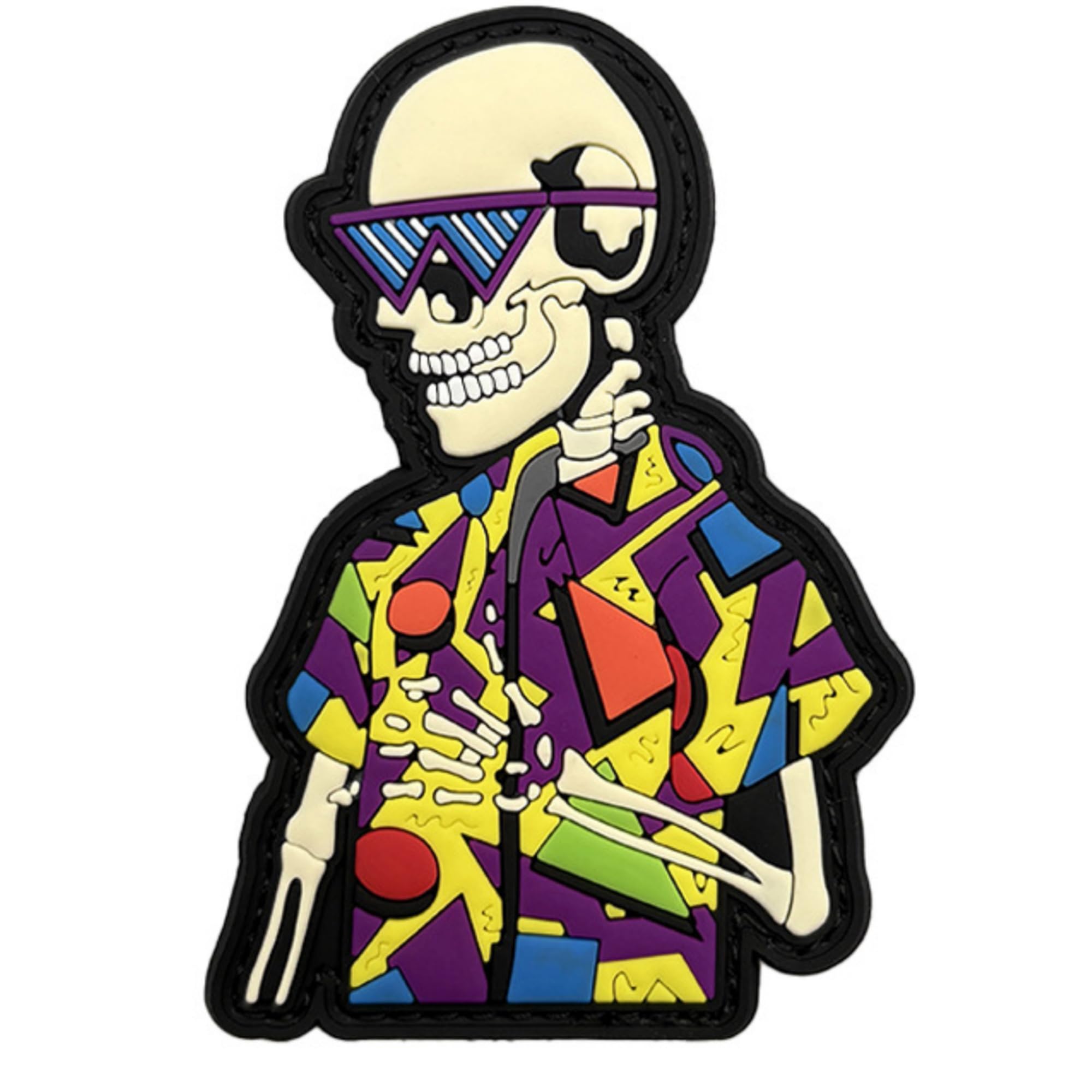 Retro Skull PVC Morale Patch, 3D Tactical Patch with Hook and Loop Backing, Colorful Hip-Hop Style, 3.74 x 2.56 Inch Badge for Backpacks